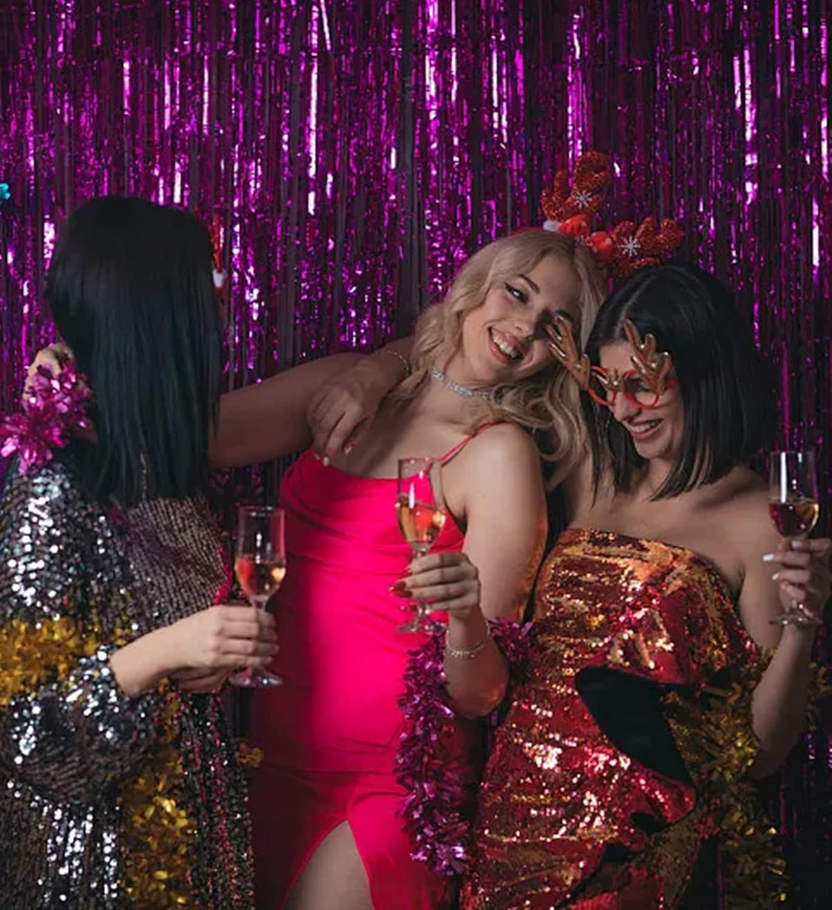 5 Pack Foil Curtain Backdrop Metallic Tinsel Foil Fringe Curtains Photo Booth Props for Birthday