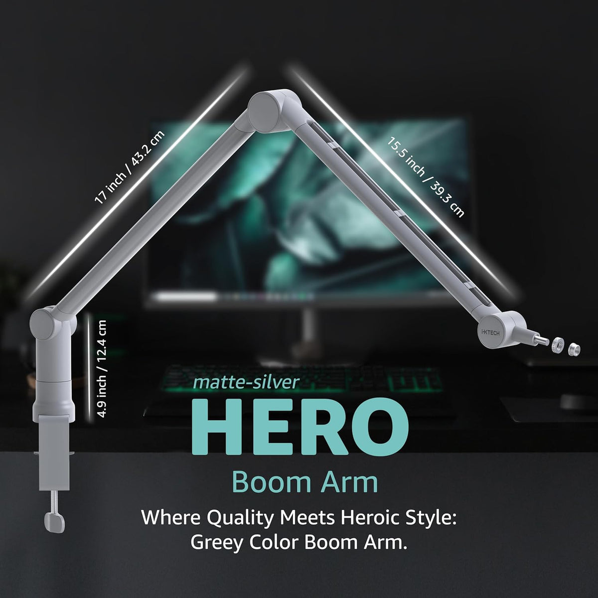 IXTECH Boom Arm - Adjustable 360° Rotatable Microphone Sturdy Stainless Steel Mic Desk, Table Stand