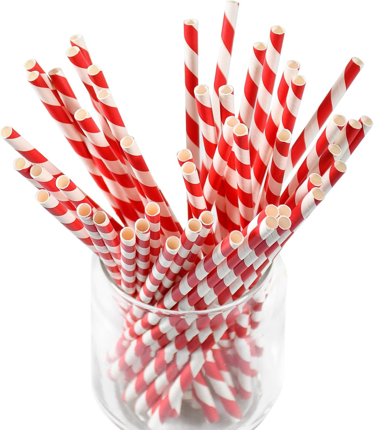 Disposable 7.75 inch Red White Striped Paper Straws Biodegradable 100 Counts - for Drinking