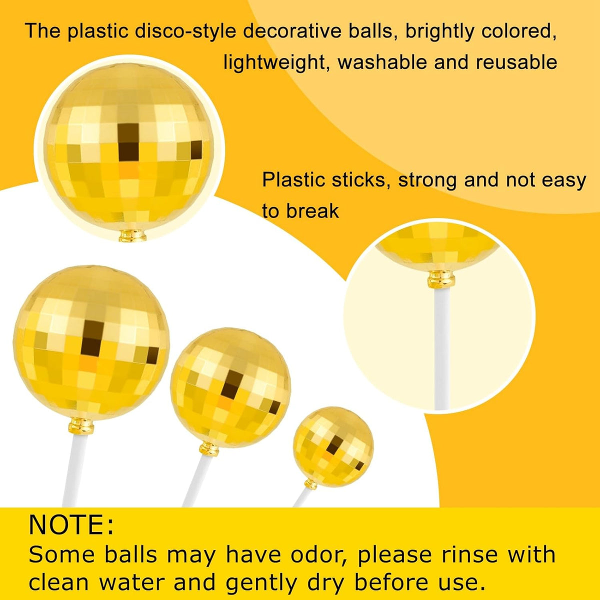 ASTARON 20 Pcs Disco Ball Cake Topper Decorations Sticks Gold Cake Balls Picks Toppers for Birthday