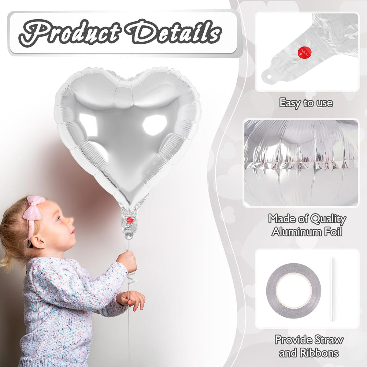24 Pcs Silver Heart Balloons,18 inch Heart Shape Foil Balloons Love Balloons Valentine Balloons for