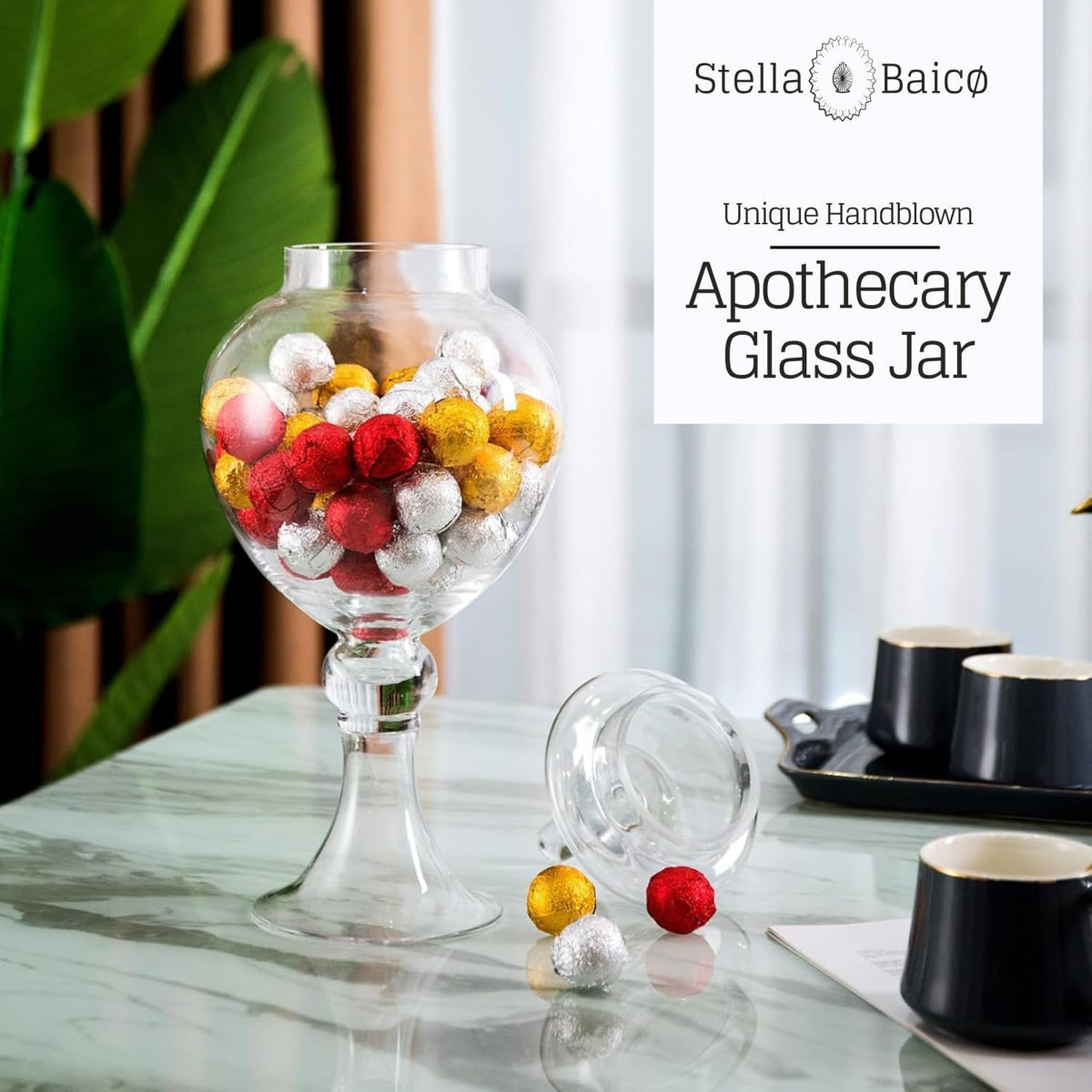 Large Glass Apothecary Jars with Lid, Clear Candy Jar for Candy Buffet, Fancy Decorative Glass Jar