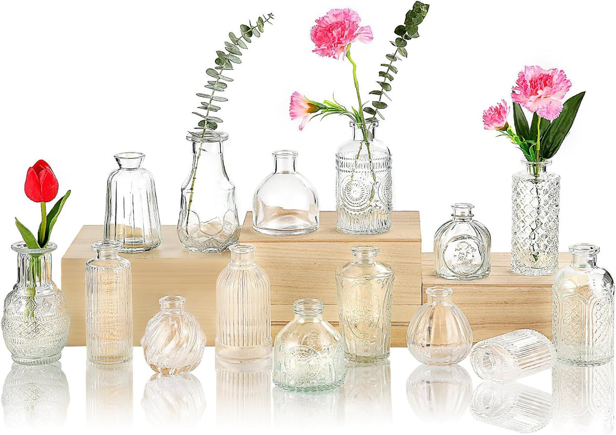 Glass Bud Vase 15 Pcs for Centerpieces Wedding,Home Decor,Bud Vases in Bulk for Flowers,Small Vases