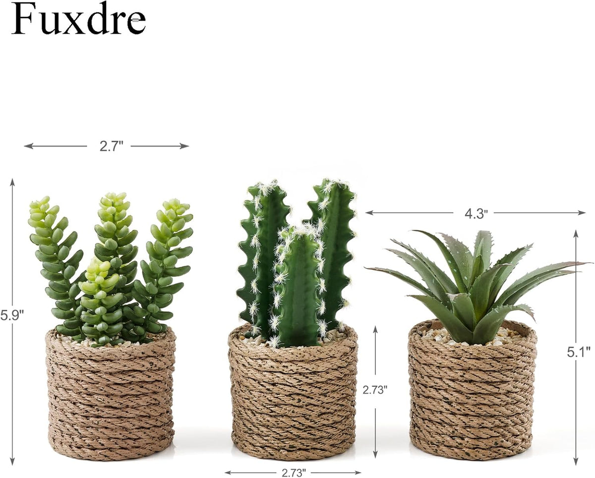 3-Pack Artificial Succulent Plants in Vintage Plastic Pots - Fake Waterproof Succulents Decor for