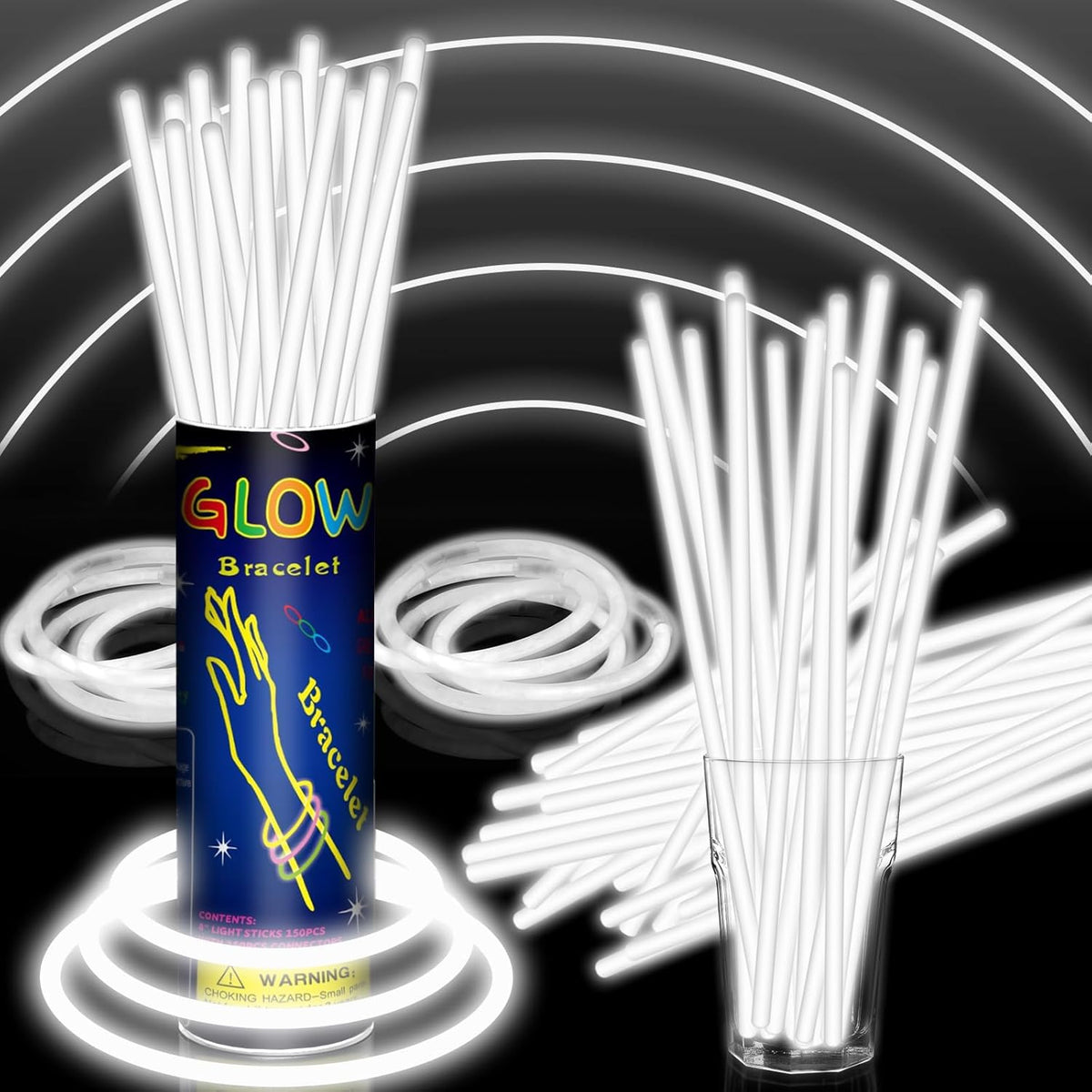 100 Pack 8” White Glow Sticks Bulk with 100 Connectors Neon Glow In The Dark Party favors Supplies