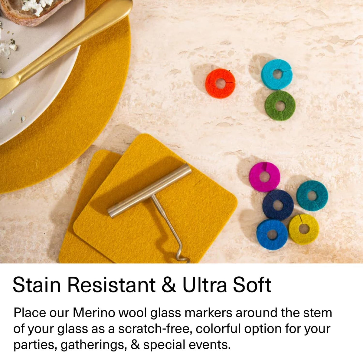Graf Lantz - Wine-Ote's Merino Wool Wine Glass Charms (Happy) 7 Count - Drink Markers with Note