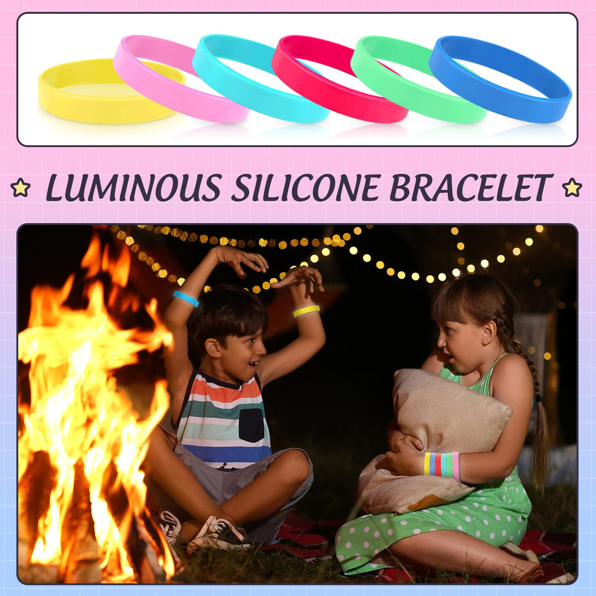 Shappy 50 Pcs Glow in the Dark Rubber Bracelets Neon Silicone Bracelets Bulk Luminous Colored