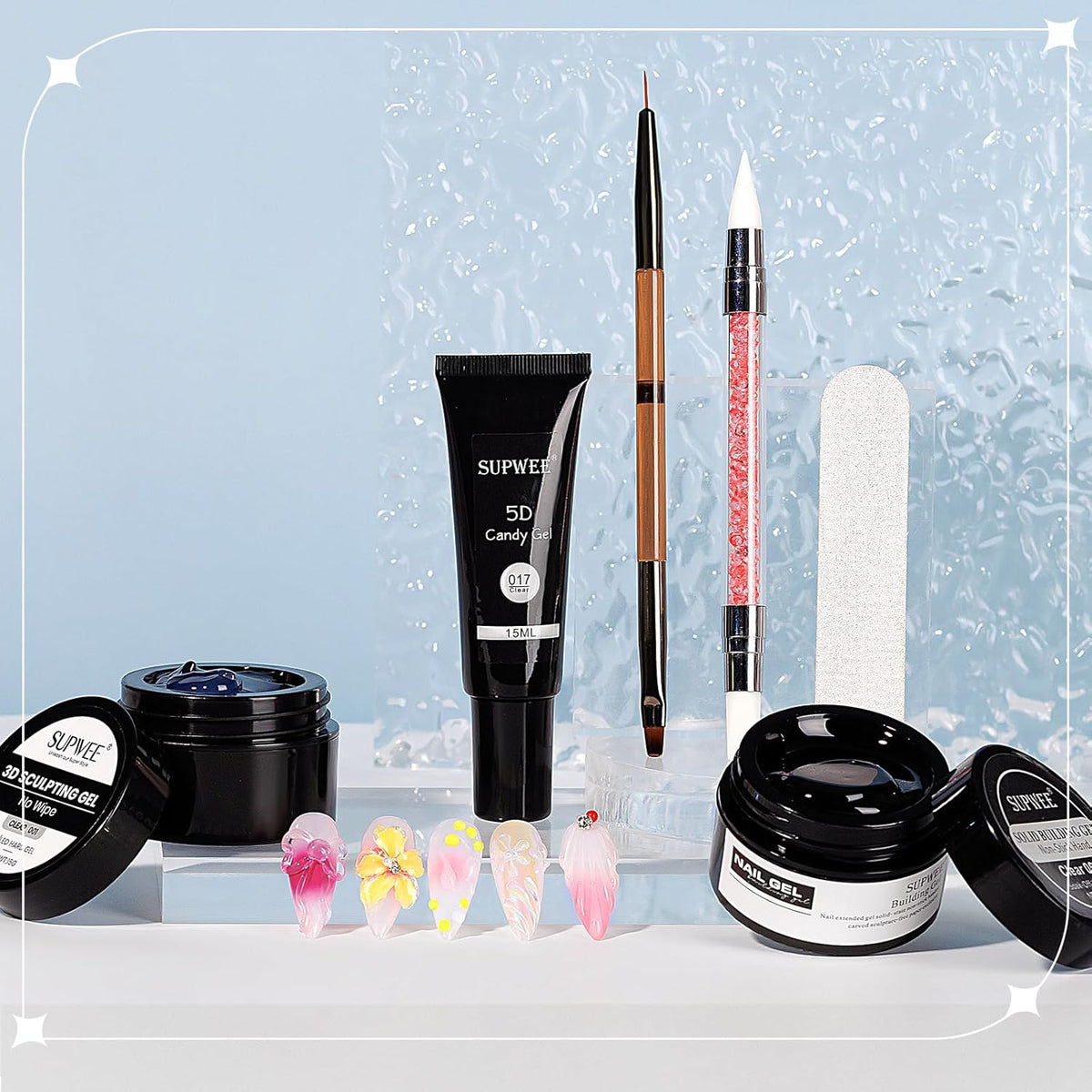 3d Gel Nail Art Set: Non Stick Hand Solid Builder Gel, No Wipe 3d Gels, 15g 3d Sculpting Gels
