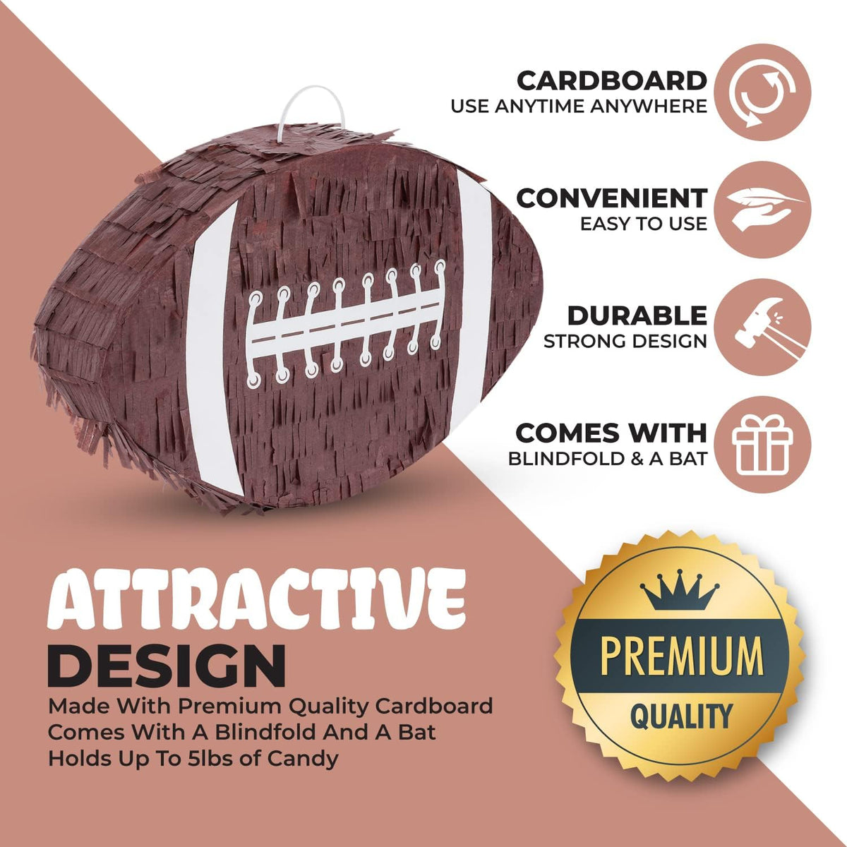 Football Pinata Bundle with a Blindfold and a Bat (16 x 10 x 4 Inches), Football Pinata for Boys