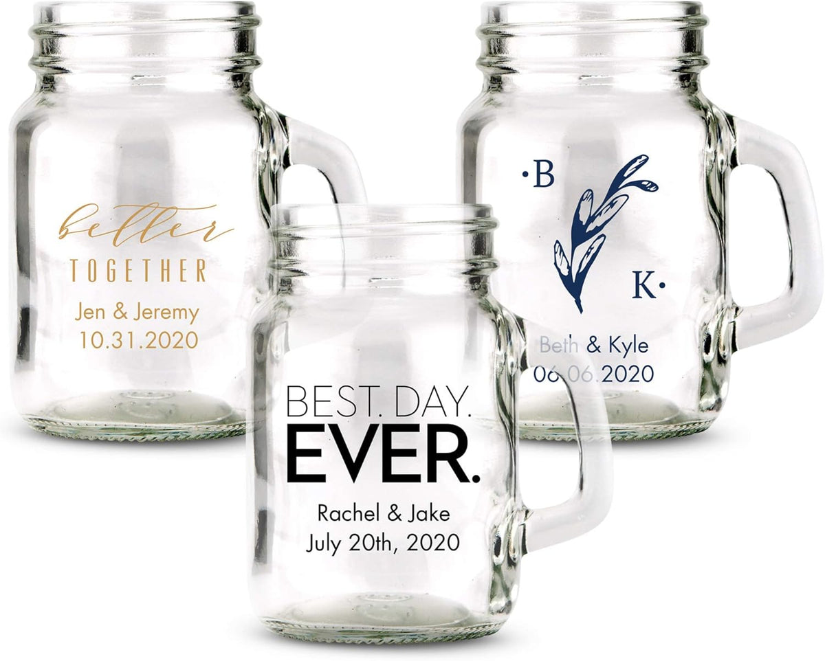 WEDDINGSTAR Personalized 4oz Mini Mason Jar Shot Glass Customizable Full Color Print - 72 pack