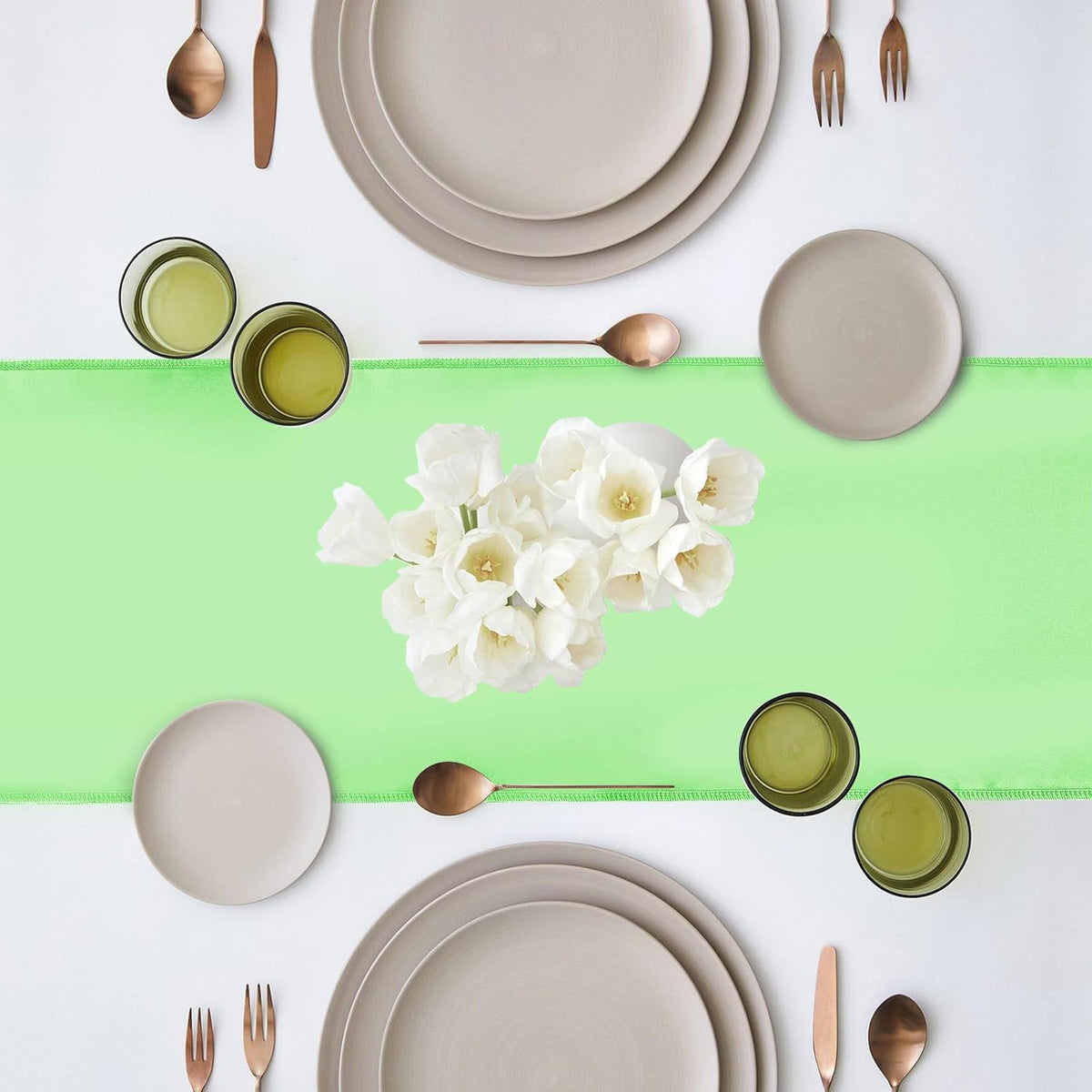 10 Pack Satin Table Runner 12 x 108 Inch Long Green Silk Table Runner for Wedding Party Banquet