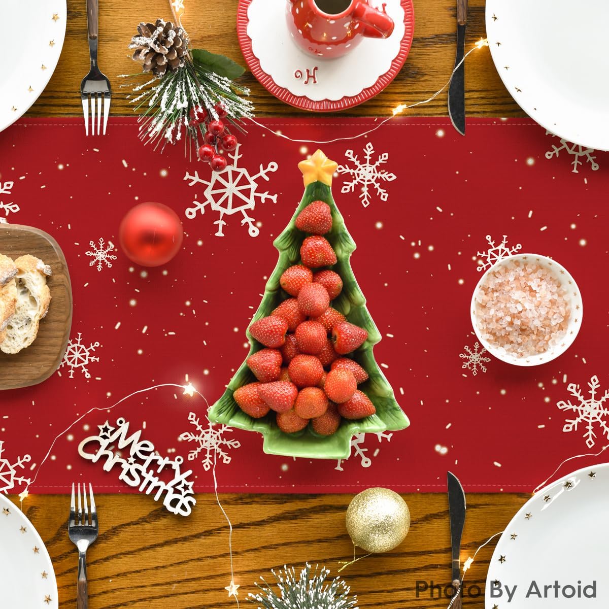 Artoid Mode Red Snowman Snowflake Let it Snow Winter Table Runner, Seasonal Christmas Kitchen