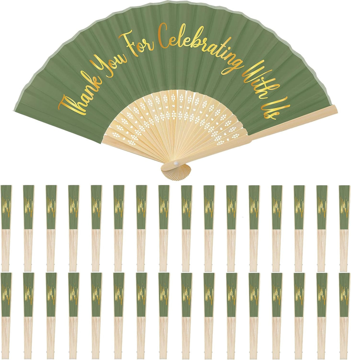 Jetec 50 Pcs Wedding Fans for Guests Bulk Silk Hand Fans Handheld Folded Thank You for Celebrating