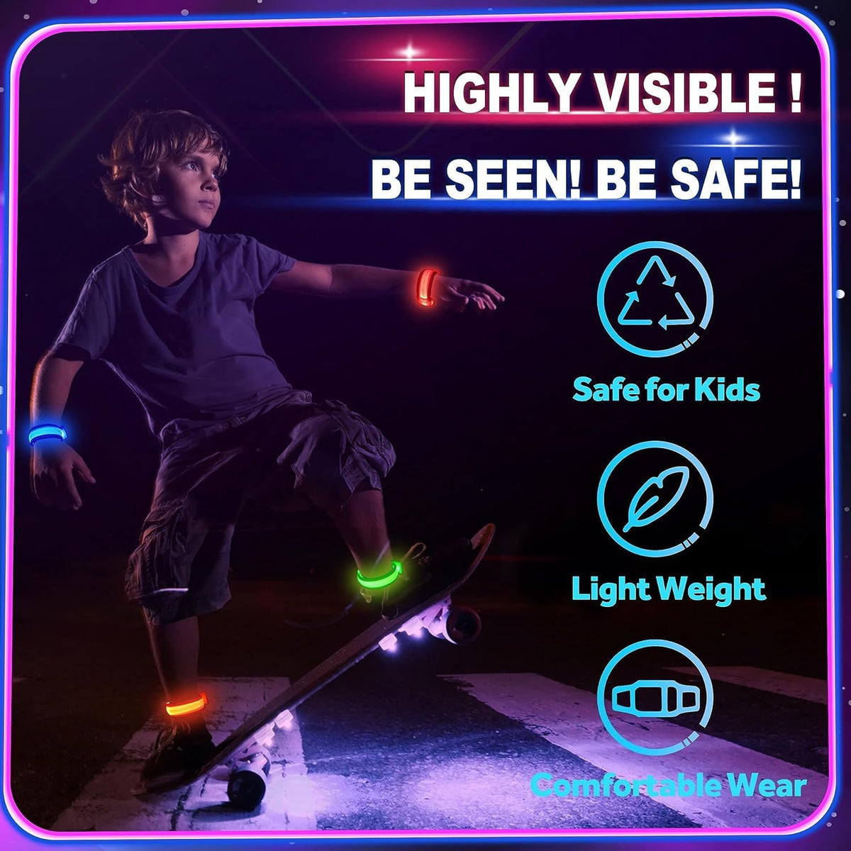 GIFTINBOX 12/6 PCS LED Light Up Bracelets for Kids Adults, LED Glow Flashing Arm Wrist Bands, Glow