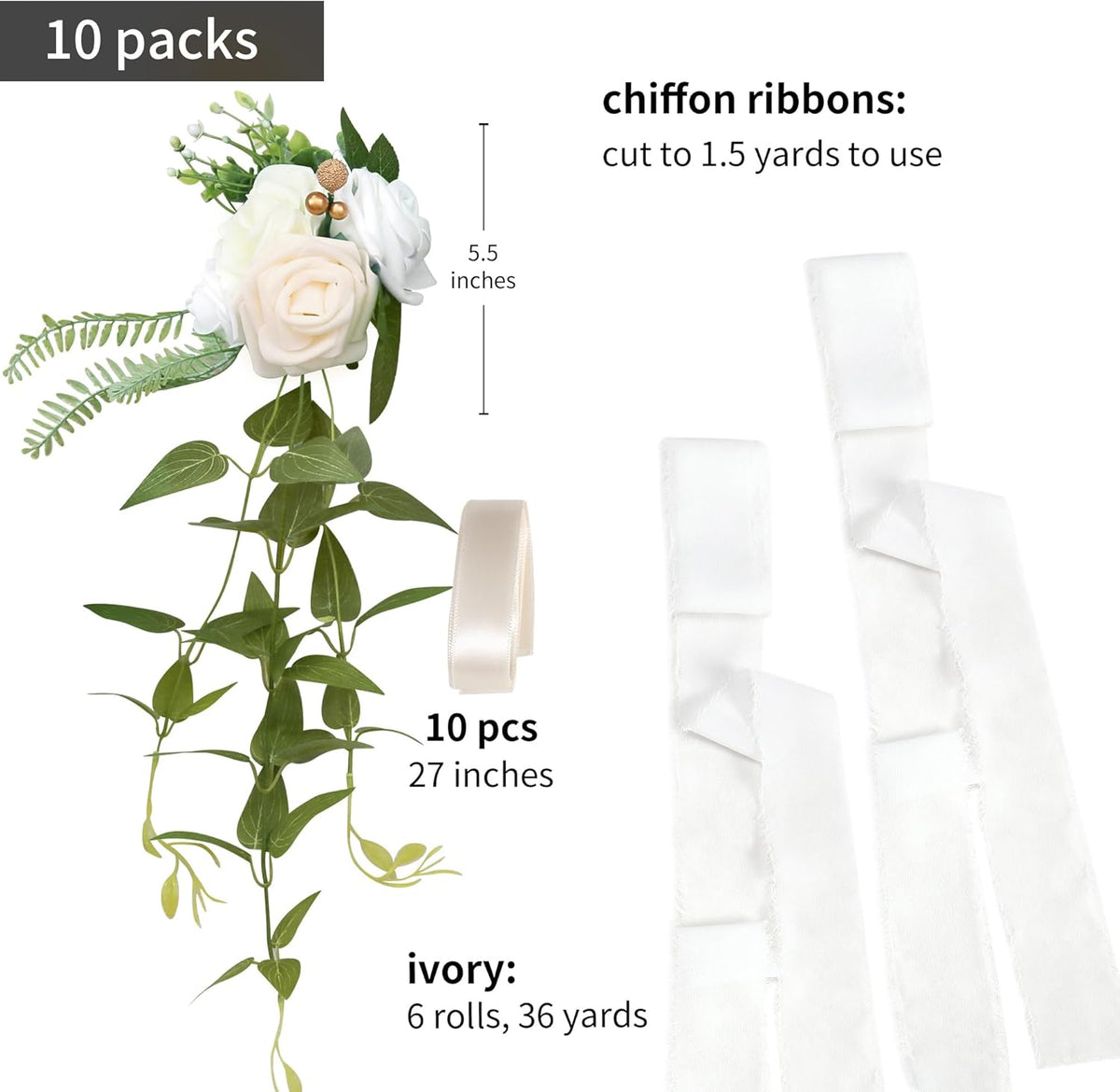 DORIS HOME Wedding Chair Decorations White Pew Flowers Set of 10 for Wedding Ceremony Party Aisle