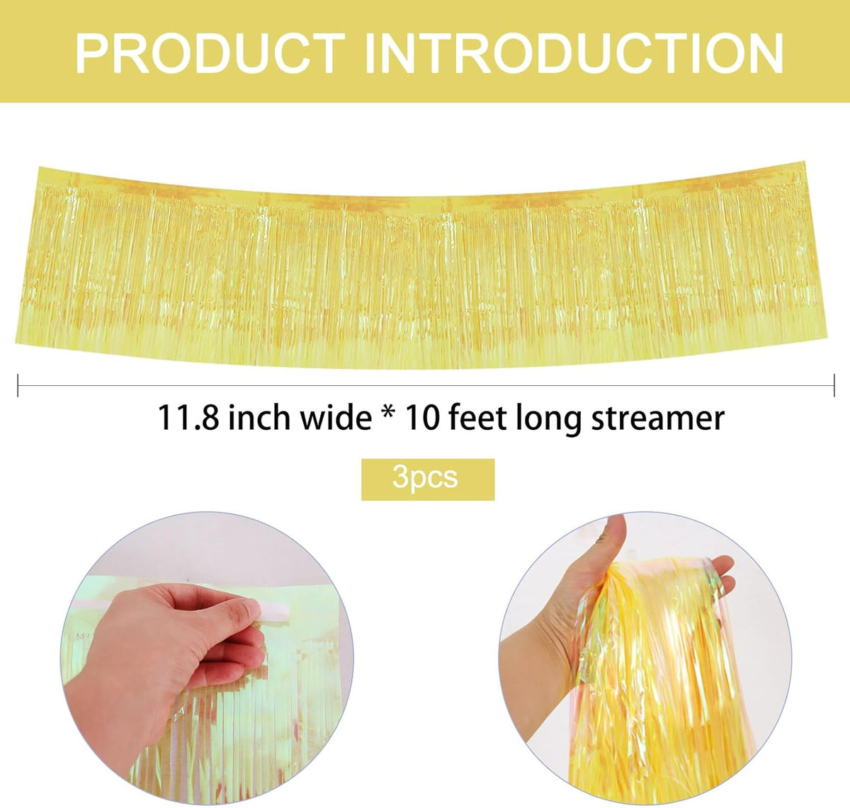 BEISHIDA 3 Packs Metallic Foil Fringe Garland Shining Yellow Wall Hanging Tinsel Fringe Banners for