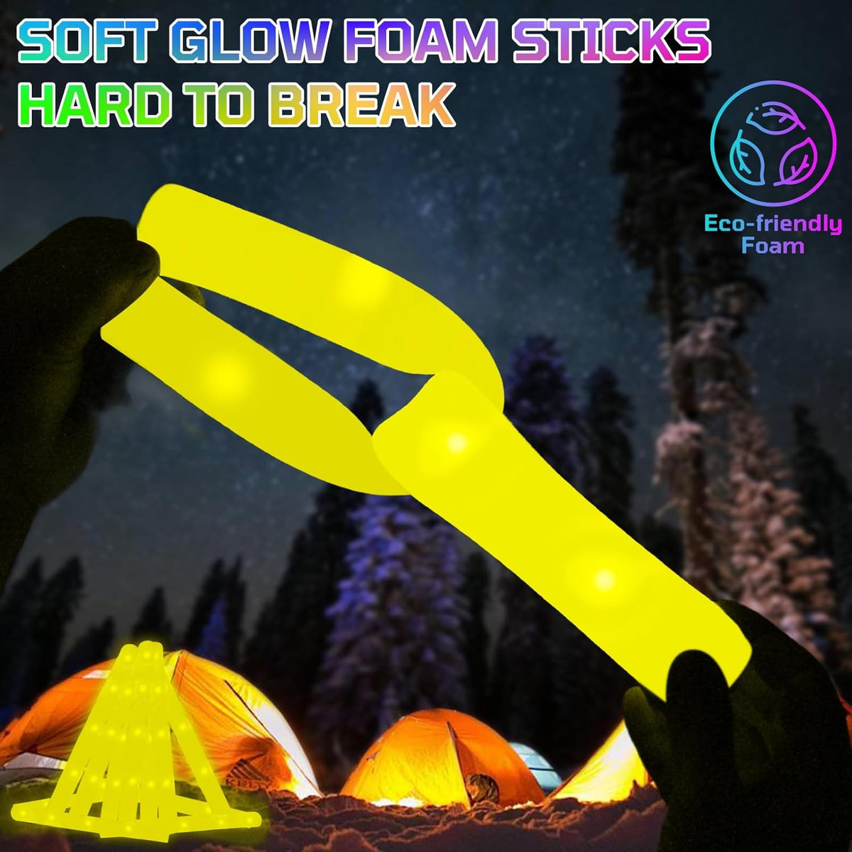 Foam Glow Sticks Bulk, 30 PCS Yellow Light Up Foam Sticks 3 Modes, Glow Party Supplies for