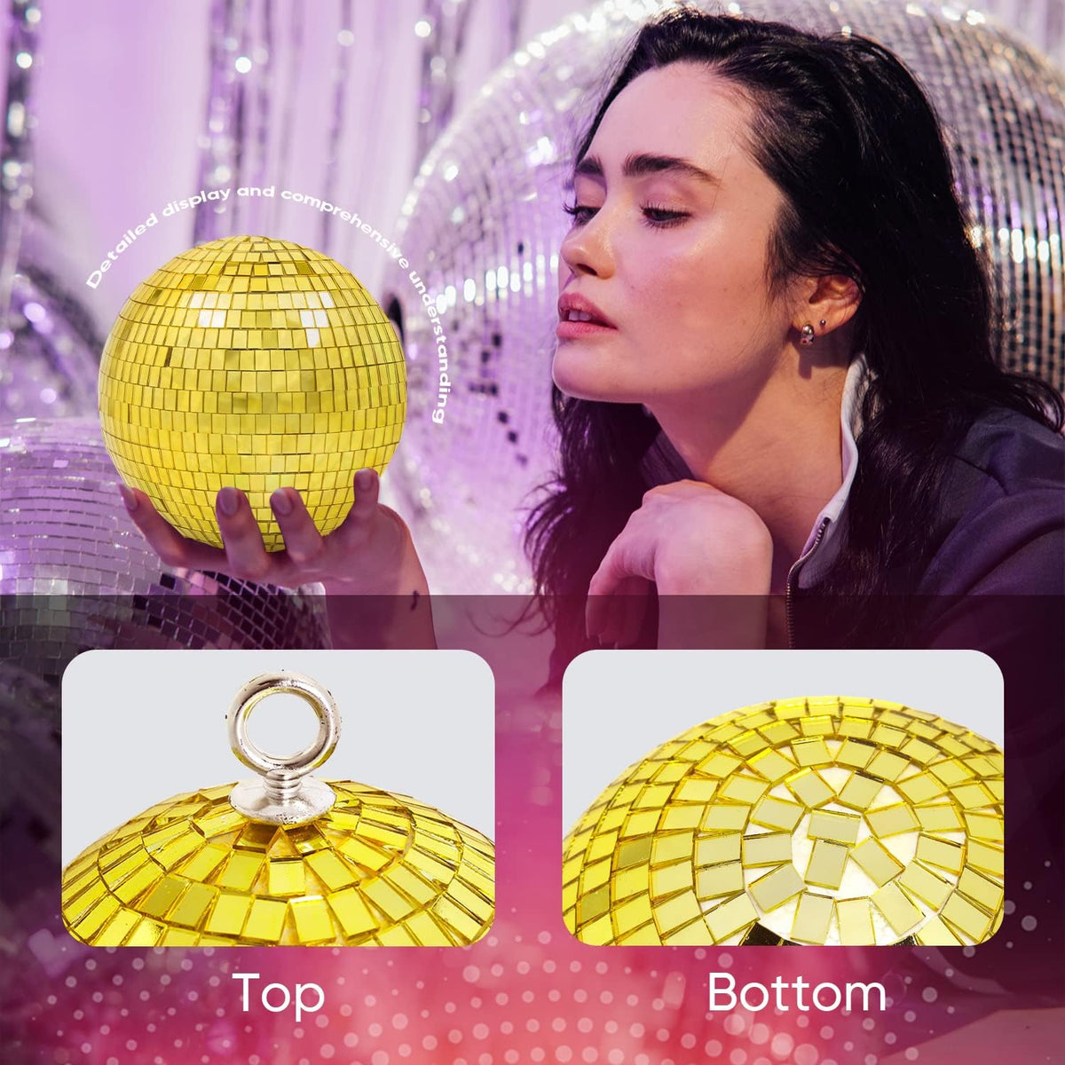 Mirror Disco Ball Decor, 6 inch Stage Mirror Balls Gold Disco Ball Ornaments Reflective Party