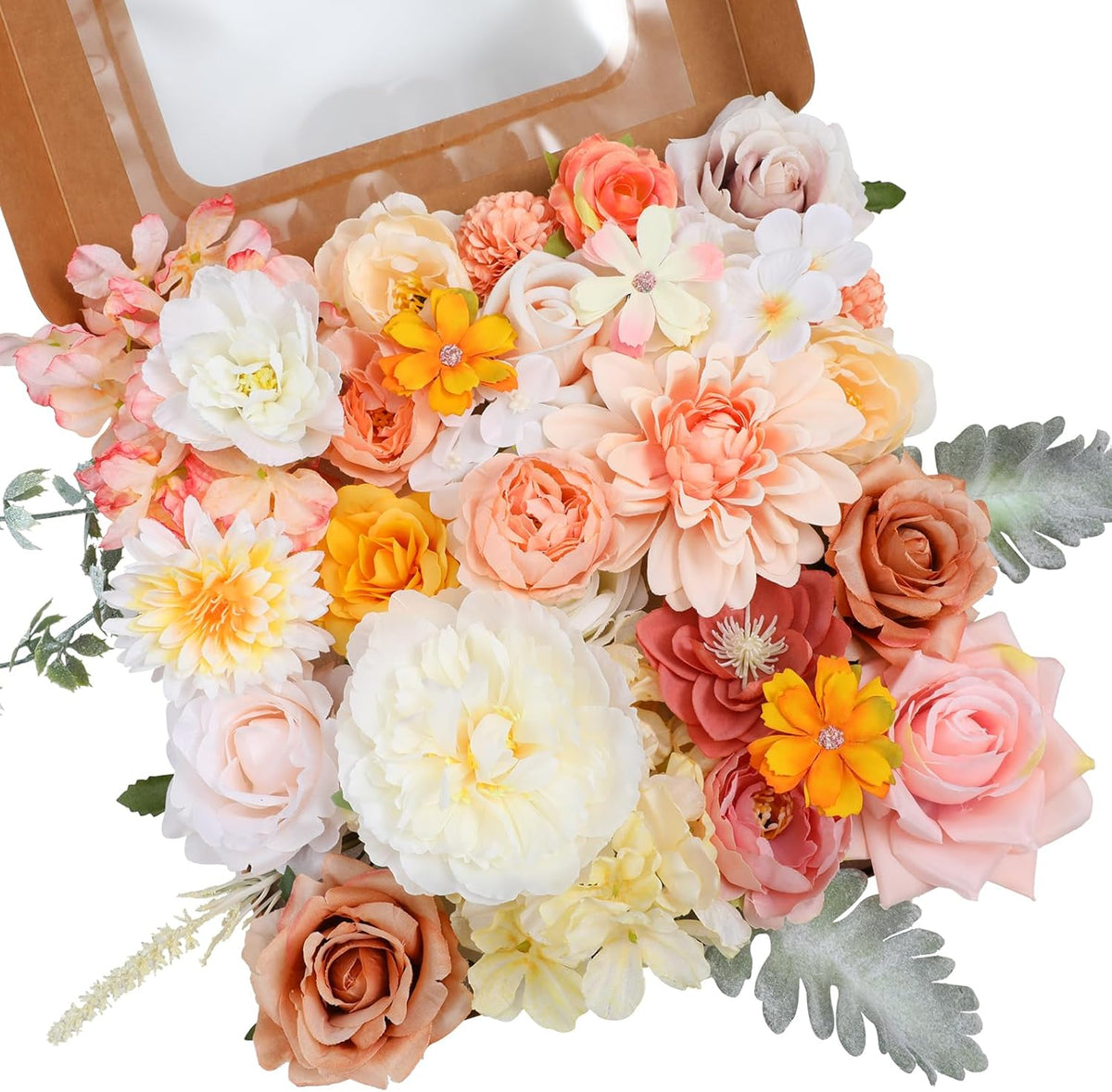 Artificial Flowers Combo, Mix Silk Flowers Roses, Peonies, Dahlias with Stems for DIY Wedding