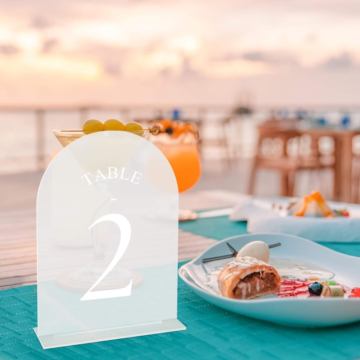 JOYIT Frosted Arch Wedding Table Numbers 1-40 with Stands – 5" X 7" Acrylic Sign Table Number