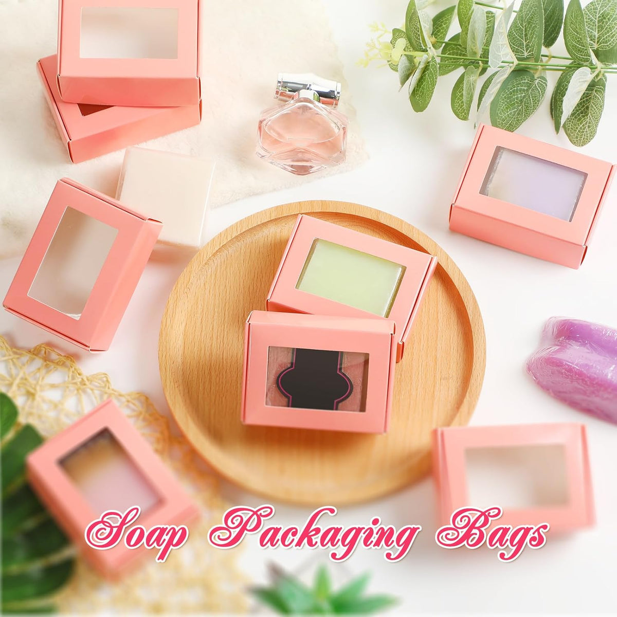 Zonon 30 Pcs Soap Boxes for Homemade Packaging, Mini Kraft Treat Boxes with Window for Bakery Candy