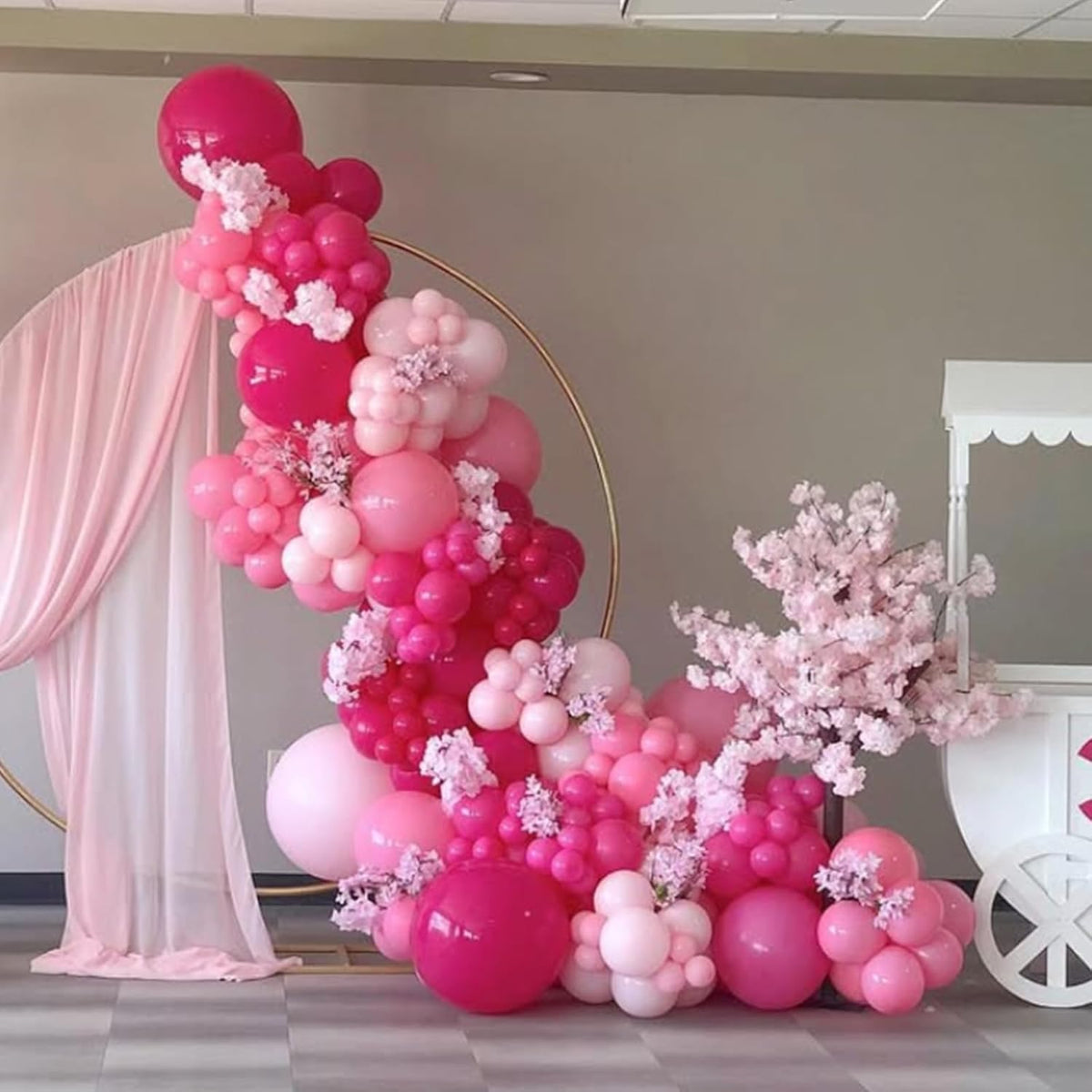 Pink Balloon Arch Kit, Metallic Hot Pink Balloons Garland with Different Sizes for Baby Shower