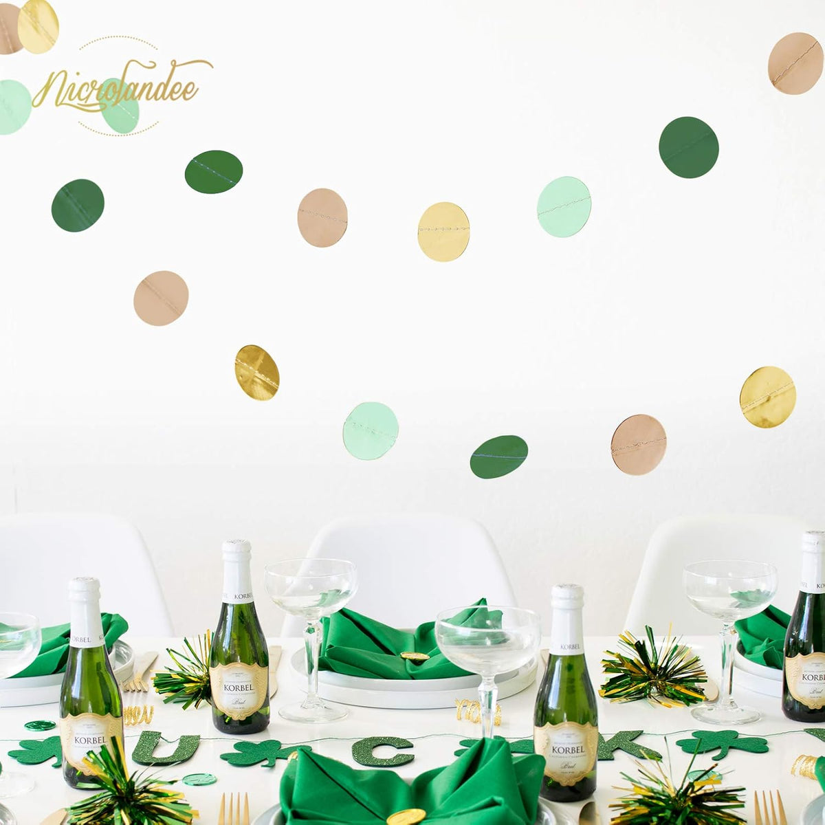 NICROLANDEE Wedding Party Decorations - 3 Pack Sage Green Dots Paper Garland String Hanging