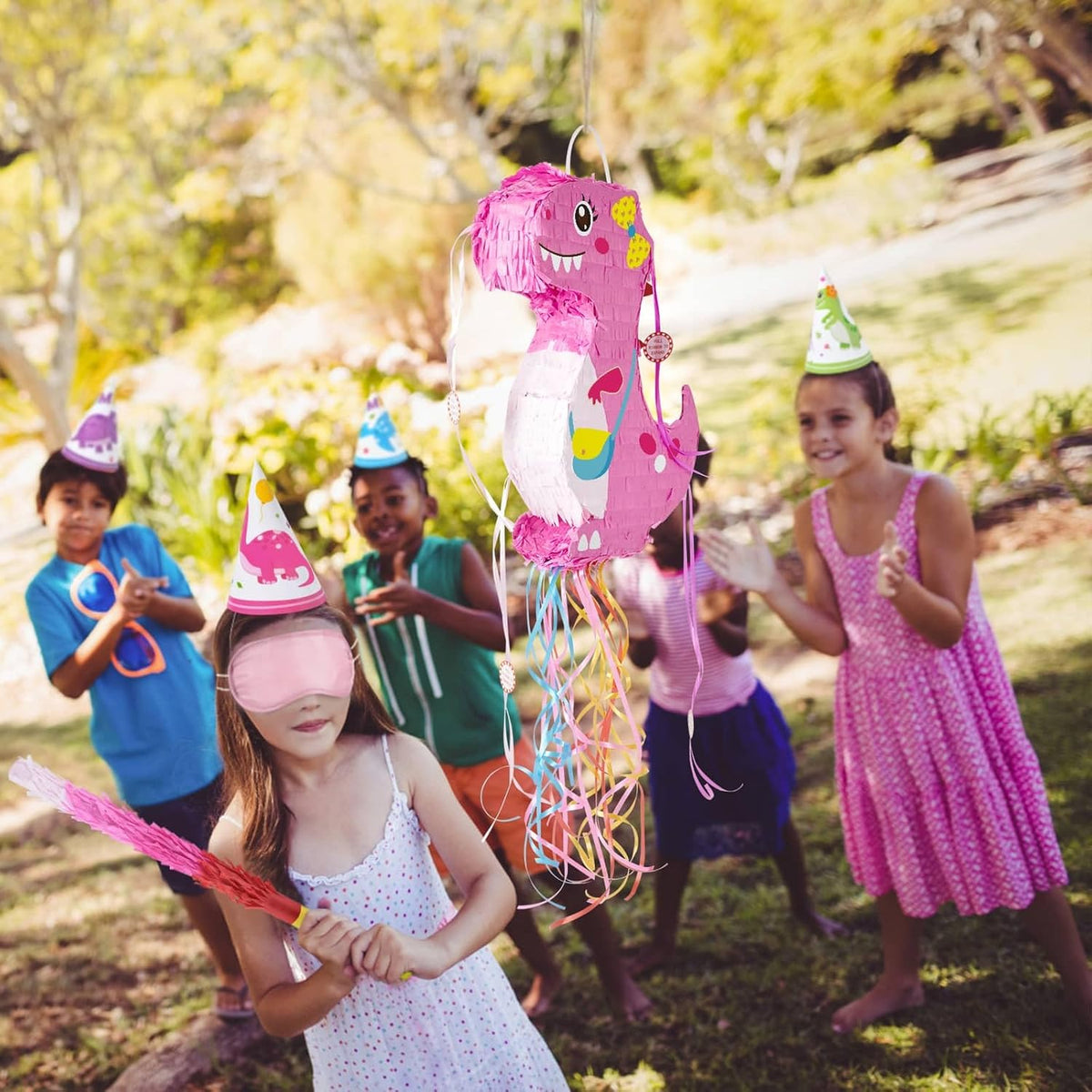 WERNNSAI Foldable Dinosaur Piñata - Pull String Dinosaur Birthday Party Supplies Extendable Piñata