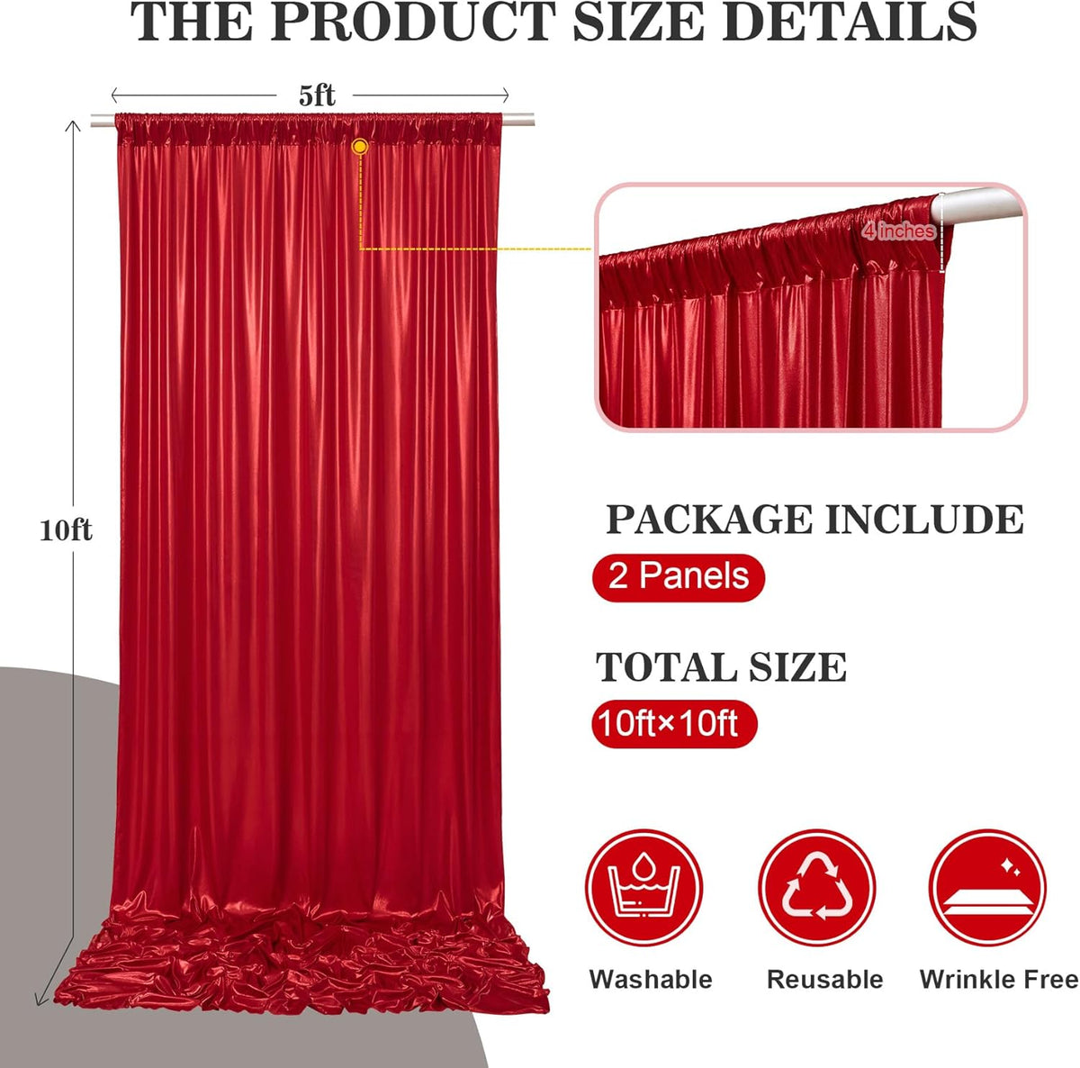 10x10ft Thick Red Glitter Backdrop Curtain Panels for Parties, Wrinkle Free Sequin Sparking Photo