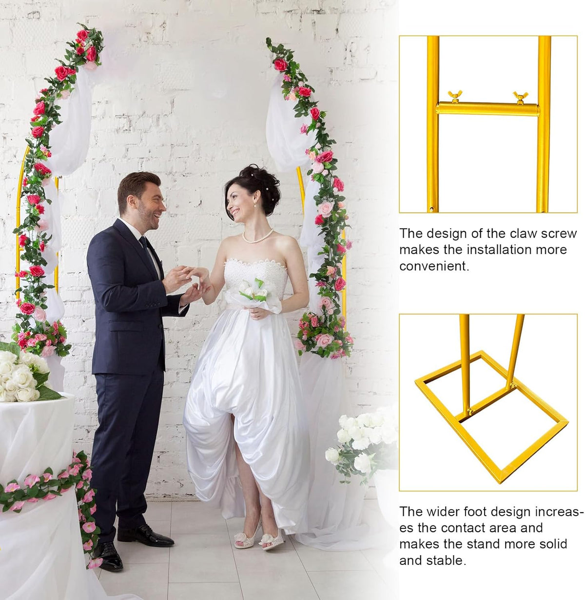 Curved Wedding Arch Backdrop Stand Set of 2, Large Balloon Arch with Rectangular Base (5.9ft,6.9ft)