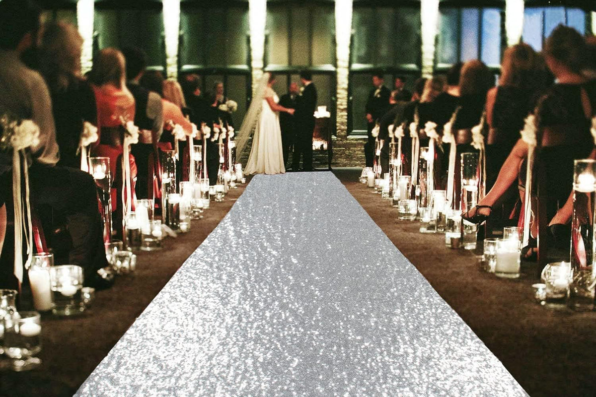 ShinyBeauty 4Ft x 20Ft Silver Sparkly Wedding Aisle Runner - Ideal for Prom, Beach & Outdoor
