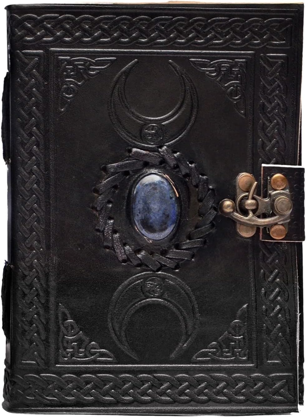 3 Moon Blue Lapiz Embossed Vintage Leather Journal | 240 Pages of Antique Handmade Deckle Edge