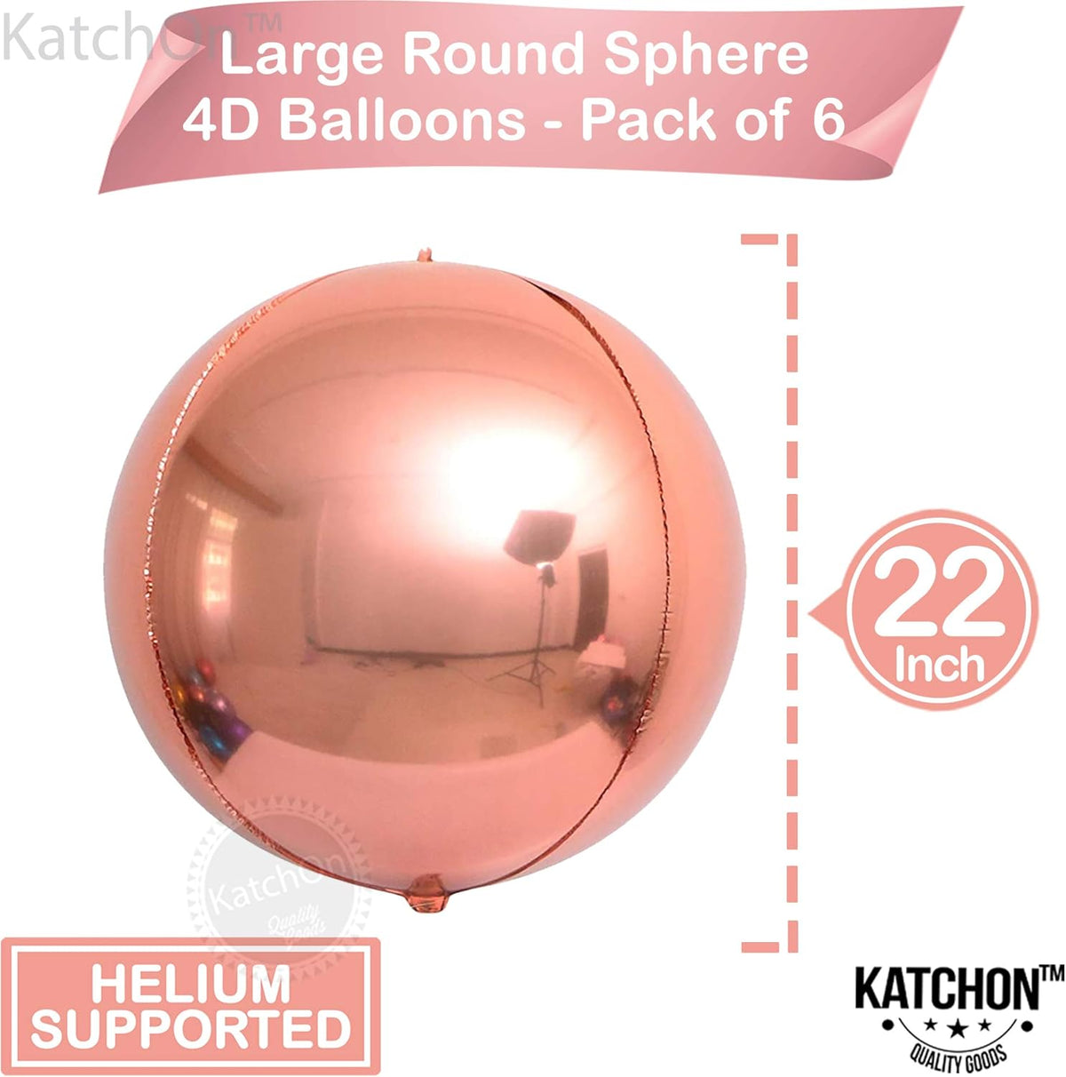 KatchOn, Giant Rose Gold Balloons - 22 Inch, Pack of 6 | Rose Gold Foil Balloons for Bridal Shower