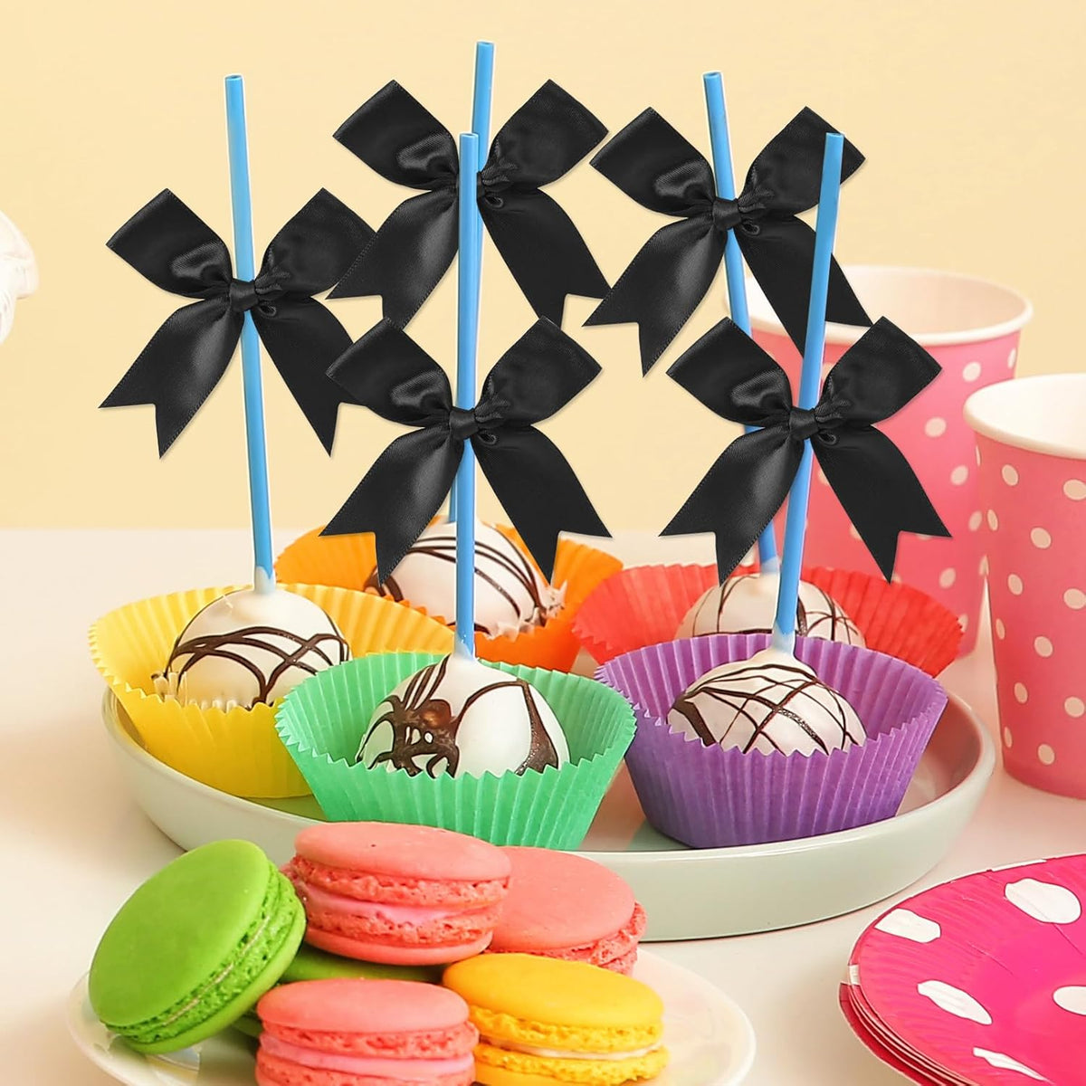 Feluwi Black Gift Wrap Bows (50 Pcs) - 3.3 Inch Elegant Plastic-Free Bows for Christmas Gifts