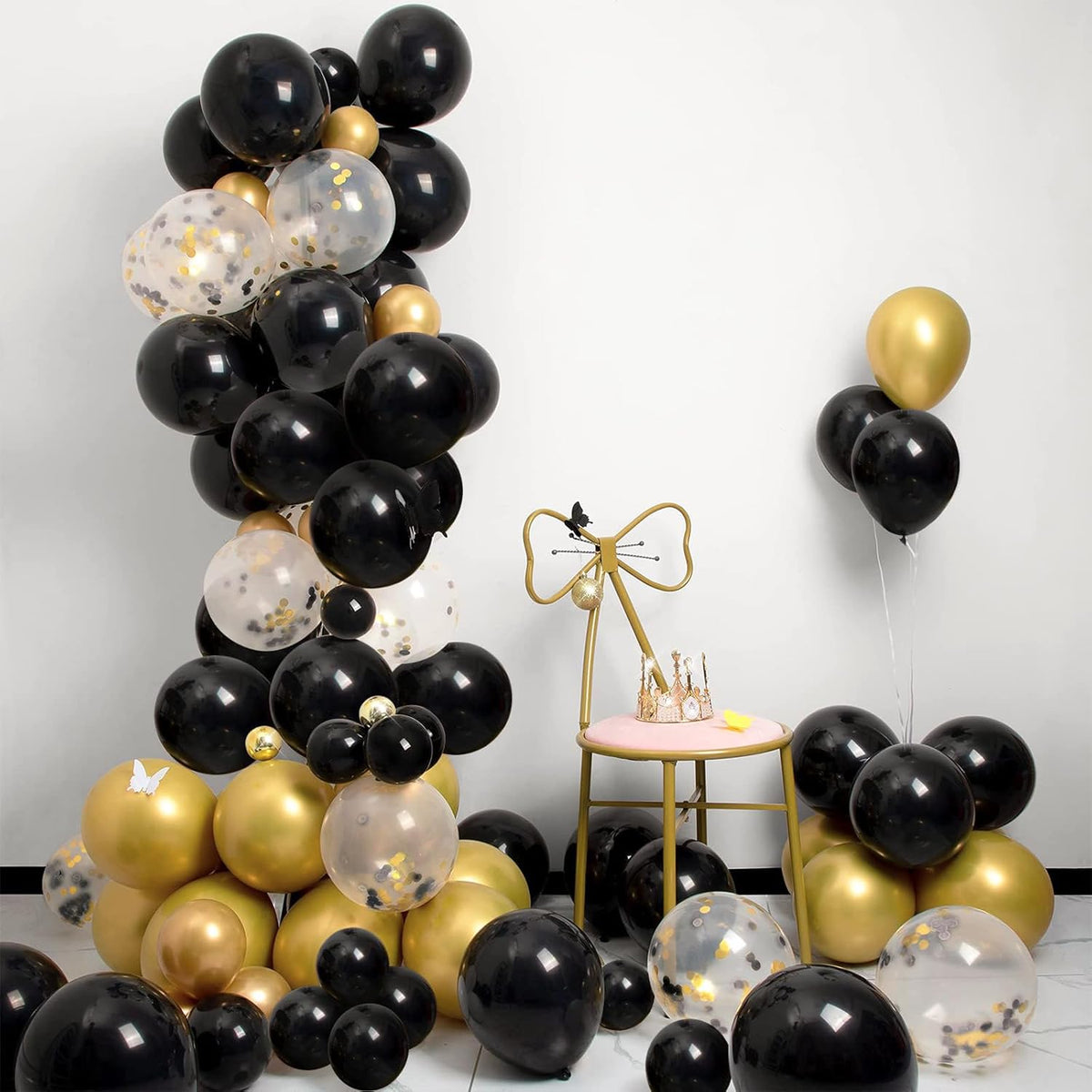 Patimate Black Gold Confetti Balloons Set, 50 pcs 12 inch Metallic Gold Black Confetti Latex
