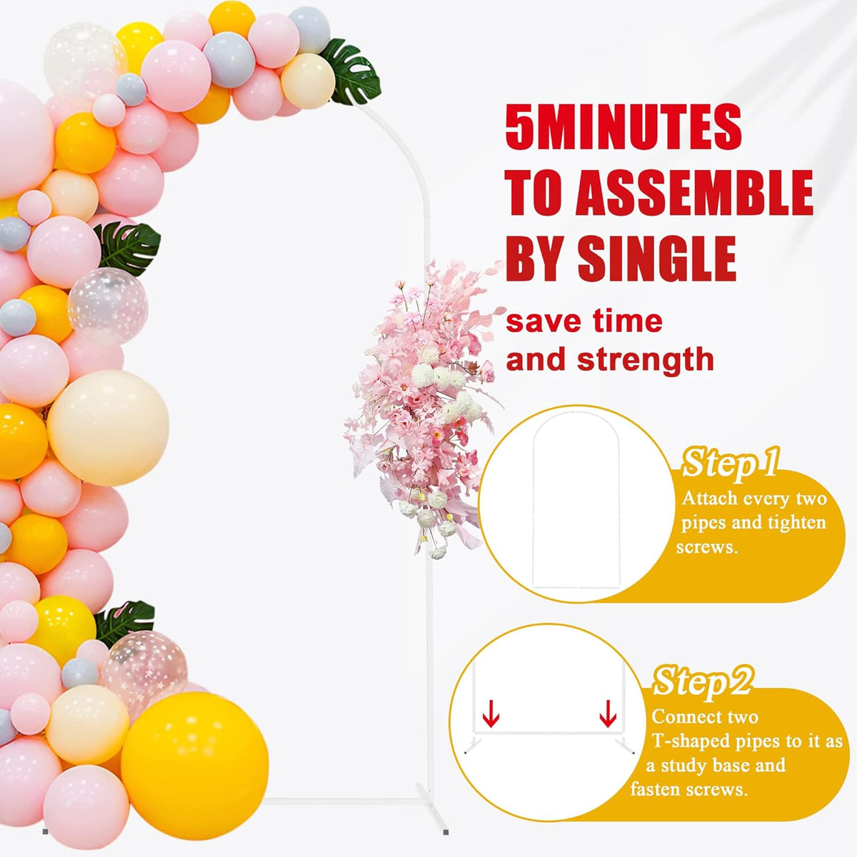 Putros Metal Arch Backdrop Stand 6.6FT White Wedding Backdrop Stand Square Arch Frame for Birthday