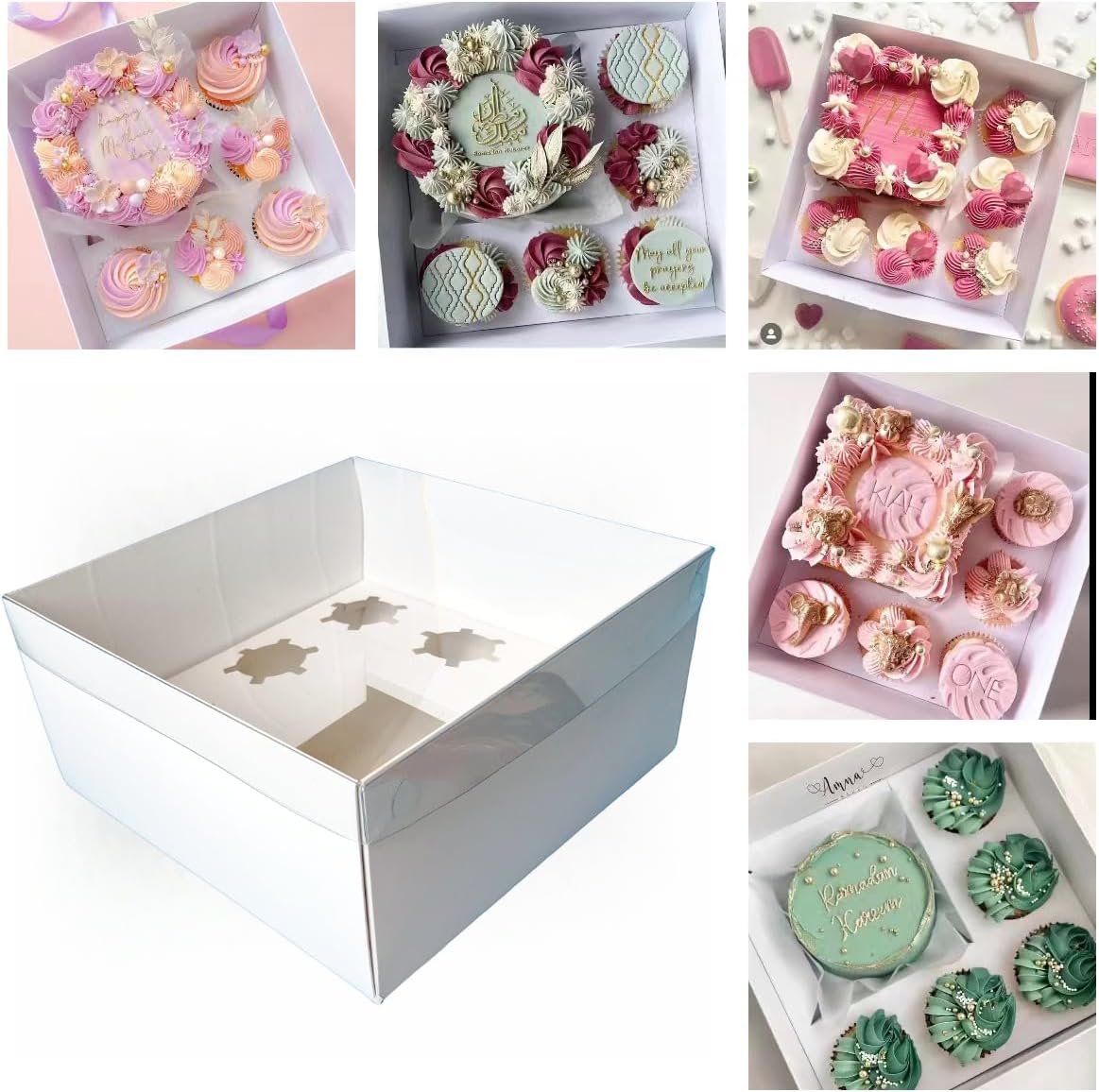 Bento Cake and Cupcake Box 4-inch Cake and 5 Cupcakes Box 10 Sets for Family Dinner Birthday Party