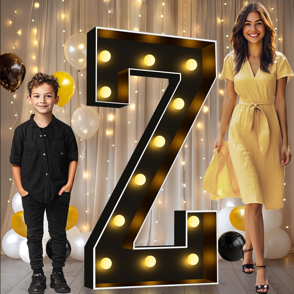 Pooqla 4 FT Marquee Light Up Letters, Black Marquee Letter Lights 4 Feet Tall for Birthday