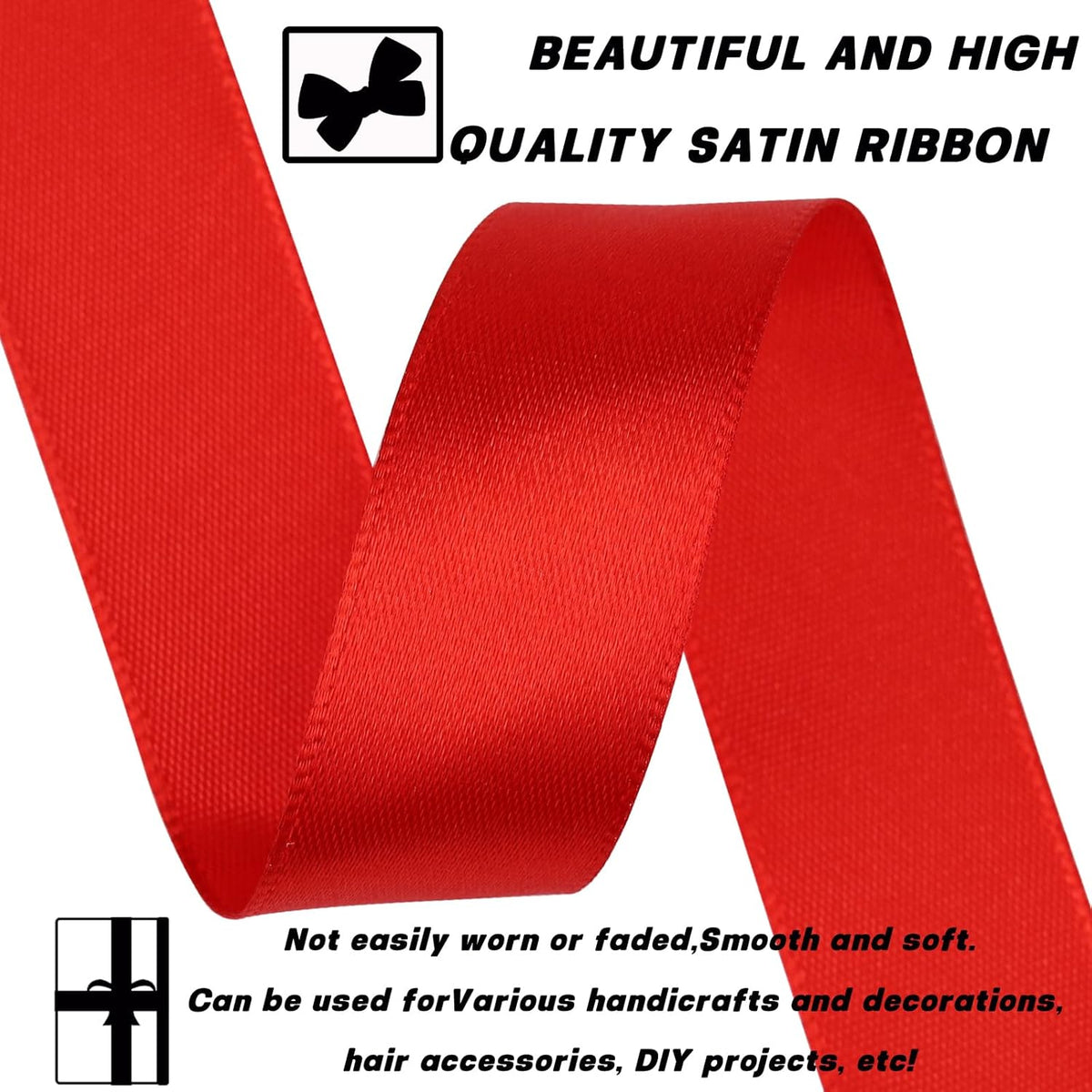Red Ribbon 7/8 Inch 60 Yards Satin Craft Ribbon-Single Face Polyester Ribbon for Handmade
