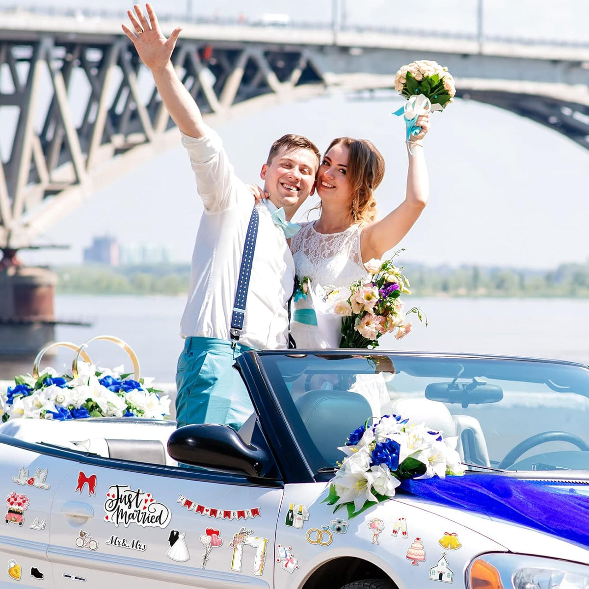 25 Pieces Just Married Ornate Car Magnets Mr Mrs Magnets Refrigerator Decorations Wedding Car