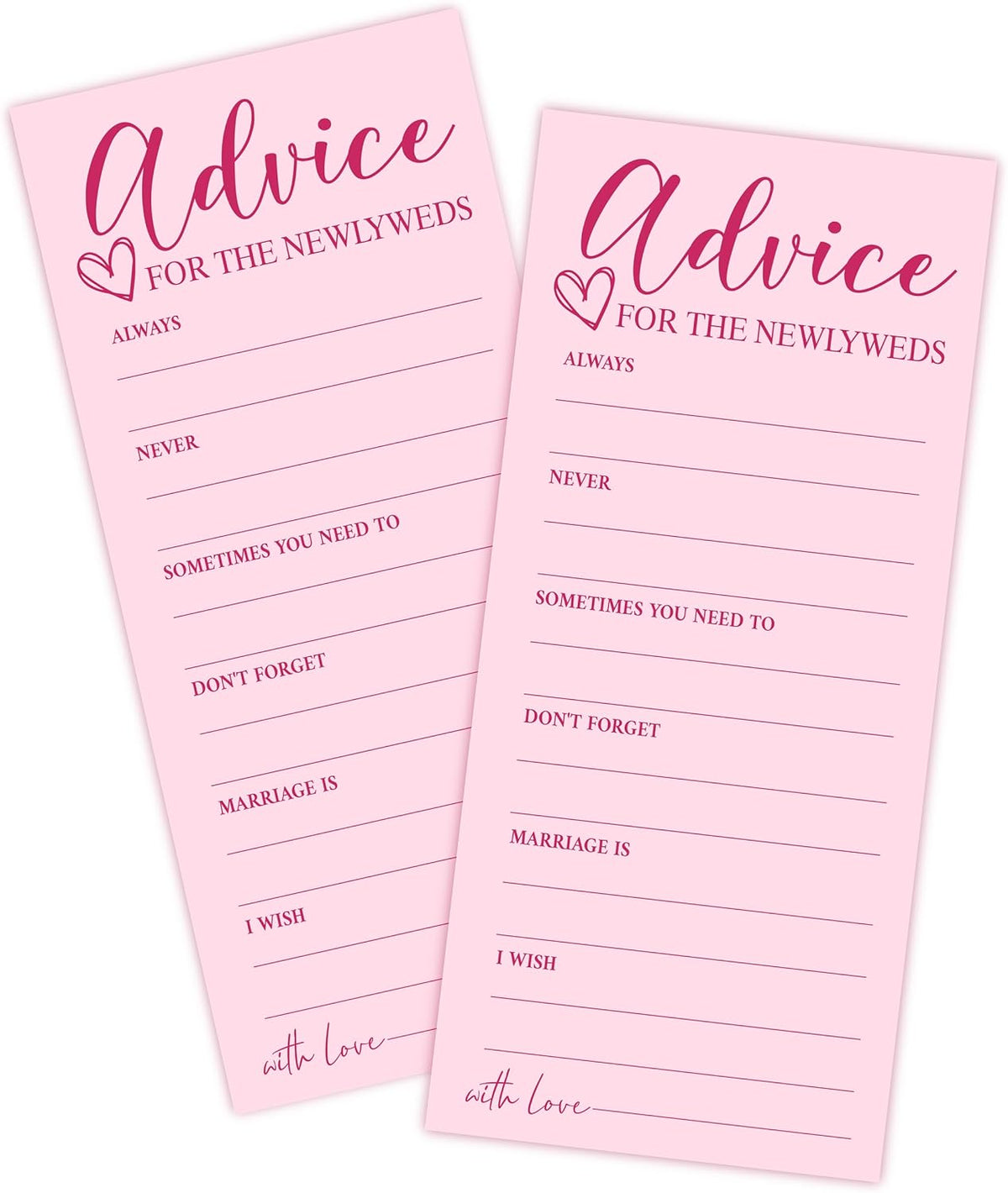 25 Wedding Advice Cards for Bridal Shower Games, Pink Advice and Wishes Cards for Bride and Groom