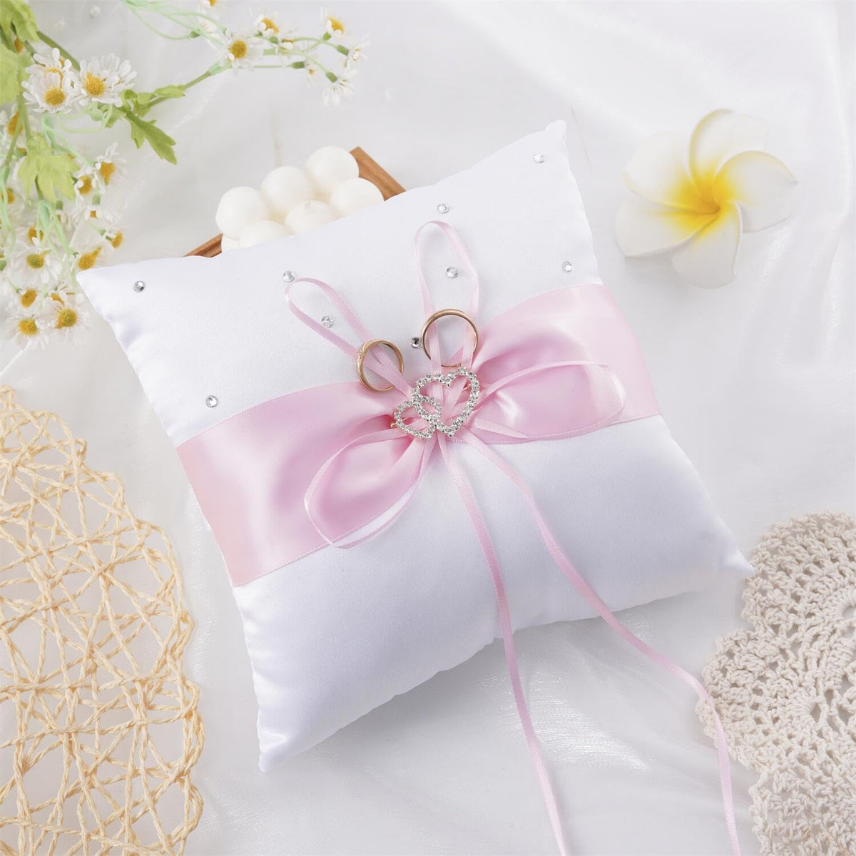 QIRMIZI Ring Pillow,Pearls Ring Cushion, Ring Bearer, Ring Holder for Beach Wedding, Wedding