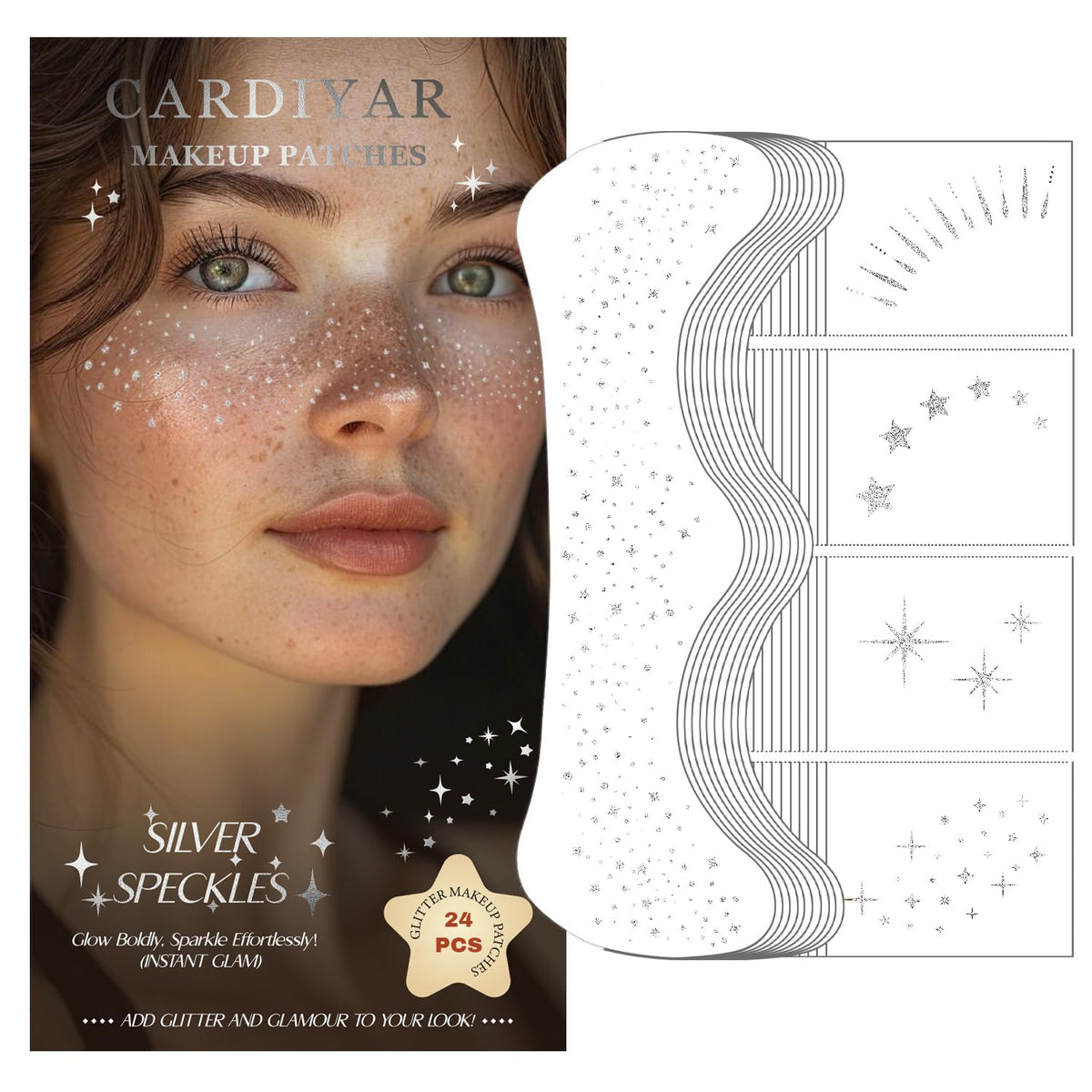 Glitter Freckles, 24PCS Glitter Freckles Face Tattoo, Sparkle Freckles for Women, Waterproof Gold