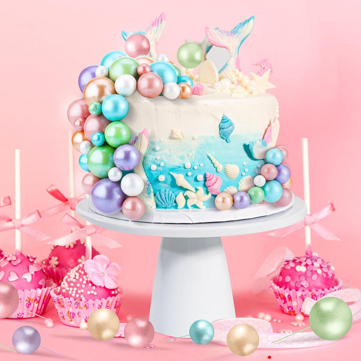 108 Pcs Balls Cake Topper DIY Cupcake Insert Foam Balloons for Cake Baking Wedding Anniversary