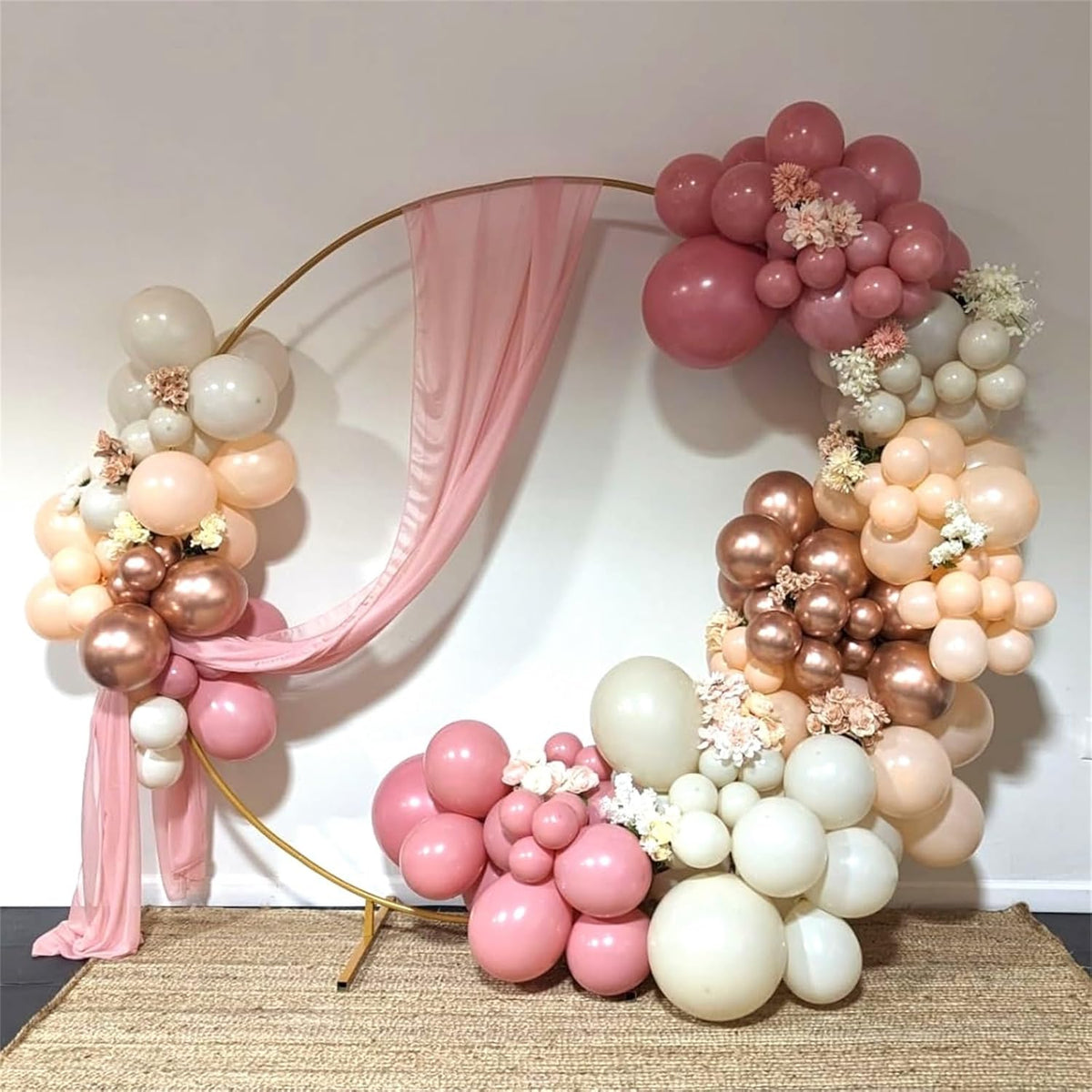 Dusty Pink and Rose Gold Balloons, 12In Retro Blush Pink Beige White Balloons with Metallic Rose