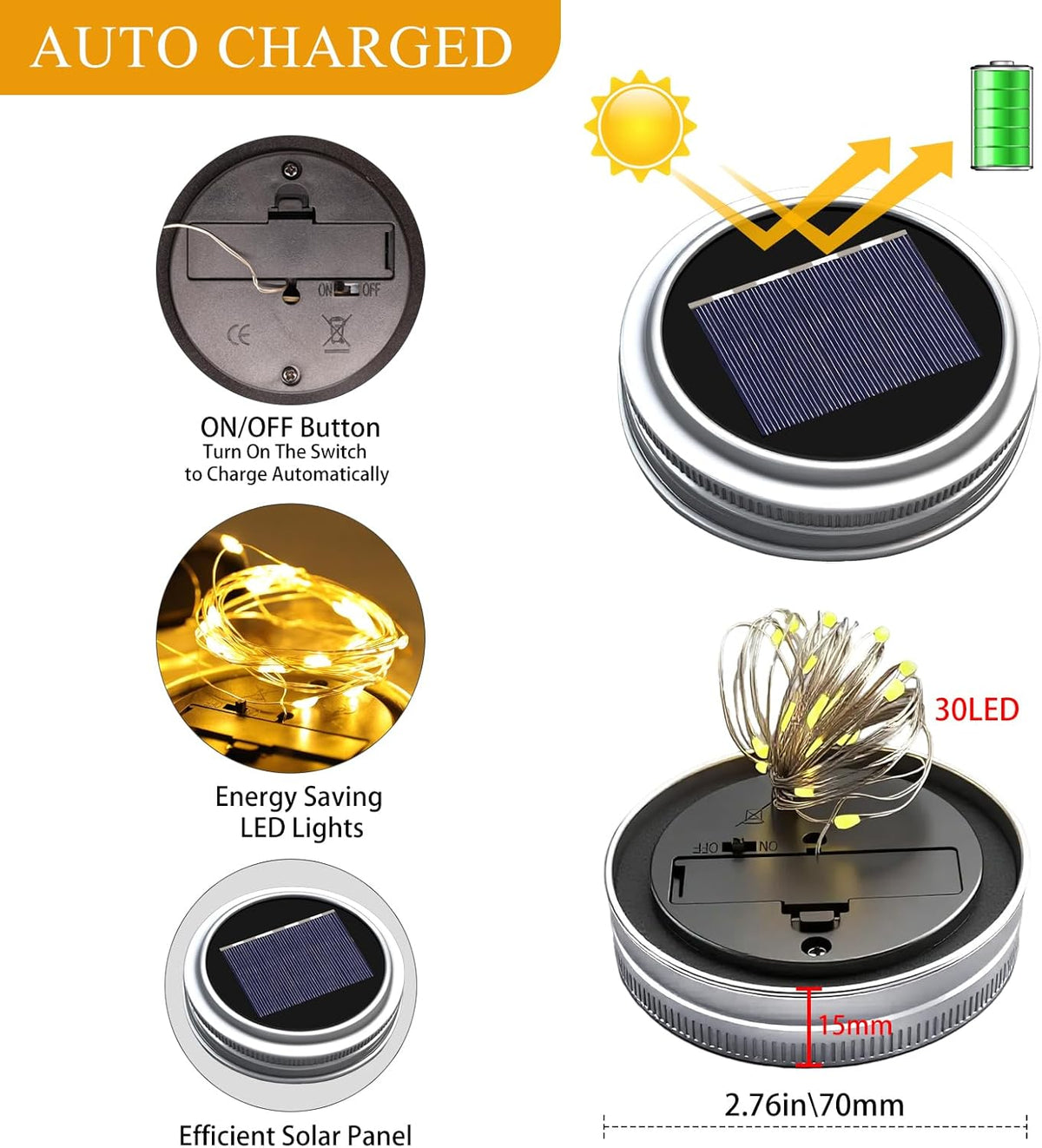 ZNYCYE Mason Jar Solar Lights for Outside, 12 Pack 30LED Fairy Firefly Lights Mason Jar Solar Lids