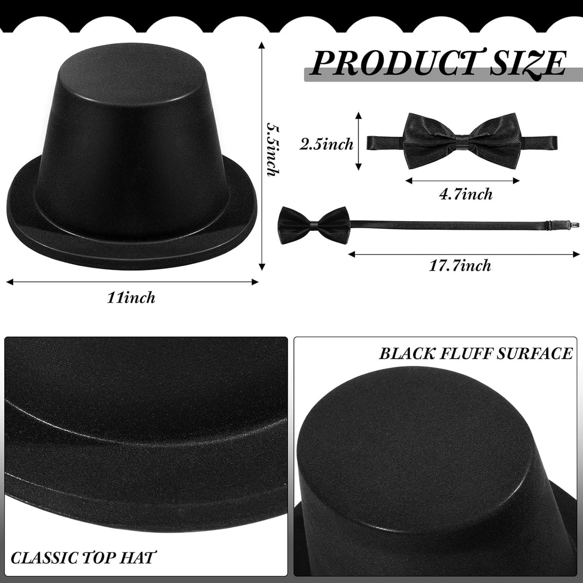 SATINIOR Magician Costume Headwear Set, Includes 12 Pieces Black Top Hat and 12 Bow Ties