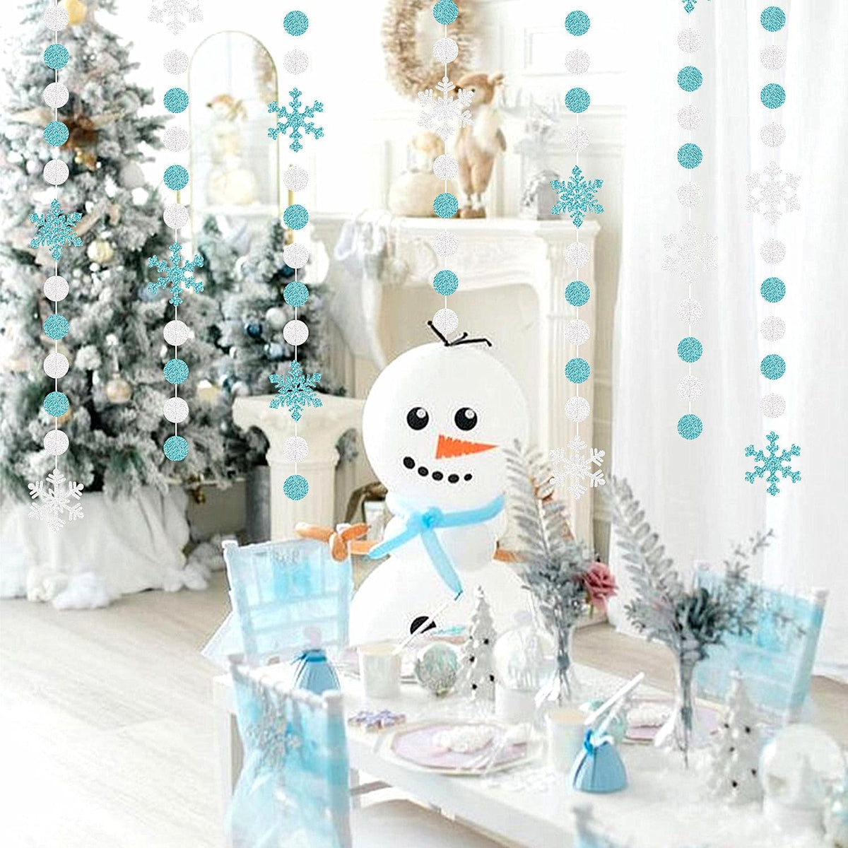 Snowflake-Snow Teal-Silver Christmas Party-Decorations Garland - 58Ft White Winter Wonderland