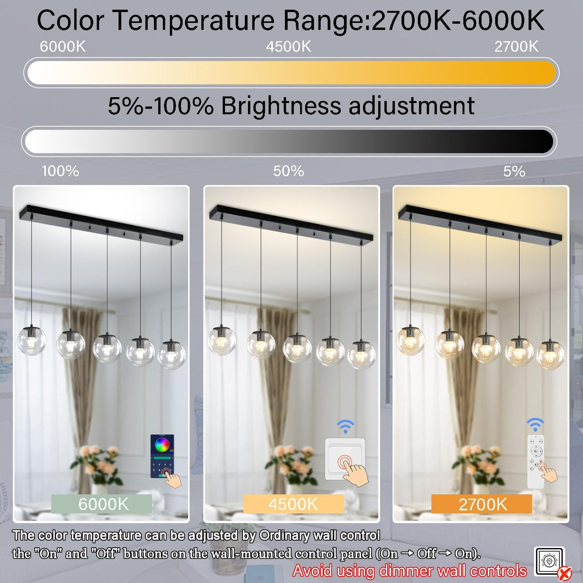 5-Lights Modern Rectangle Chandelier Globe Pendant Light,Black Linear Globe Chandeliers for Dining