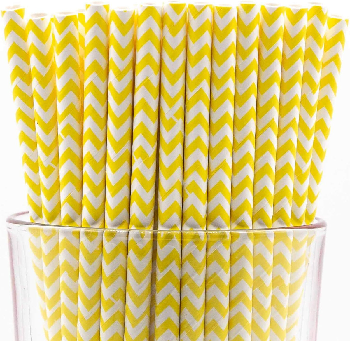 Pack of 300 Yellow Chevron Biodegradable 4-Ply Paper Drinking Straws (Compostable, Non-toxic